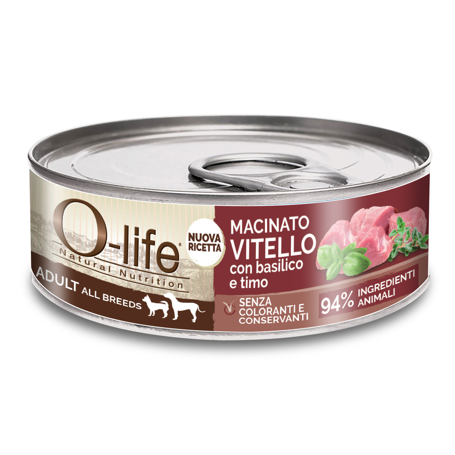 O-life Dog Adult All breeds Macinato di Vitello con basilico e timo 85gr
