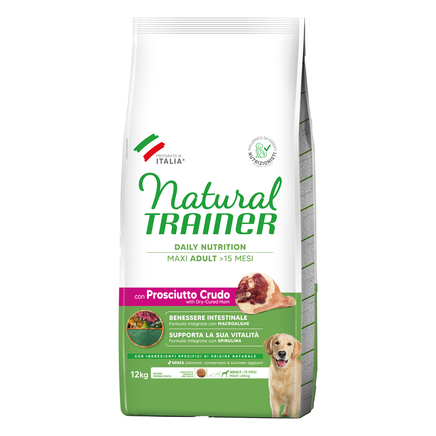 Natural Trainer Daily Nutrition Dog Adult Maxi con Prosciutto Crudo 12 kg