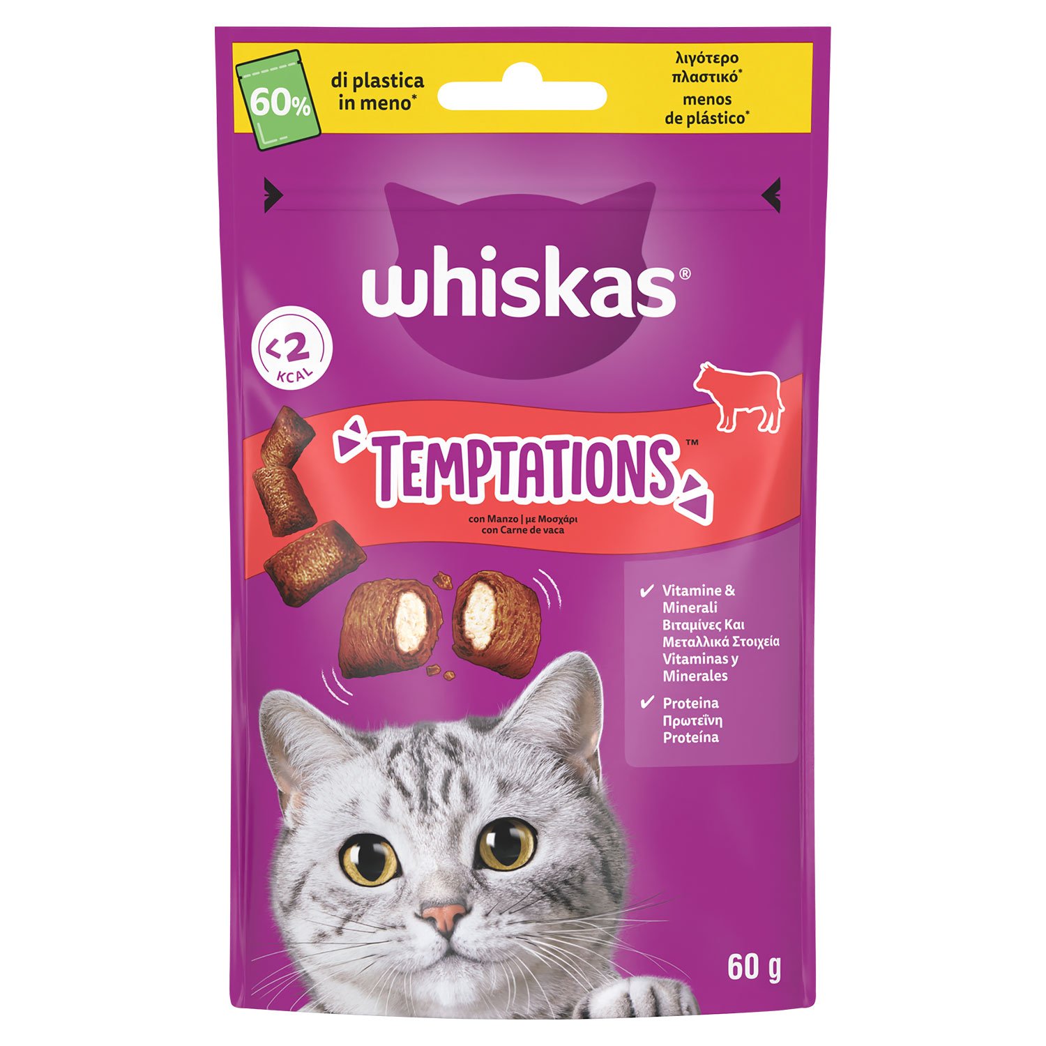 Whiskas Temptations Cat Snack Manzo 60gr