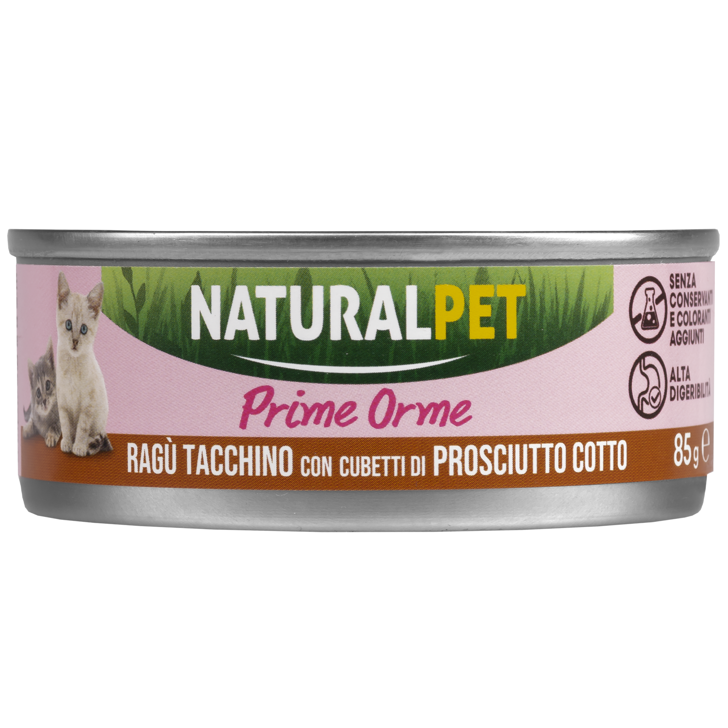 Naturalpet Prime Orme Kitten ragù Tacchino con cubetti di prosciutto cotto 85gr