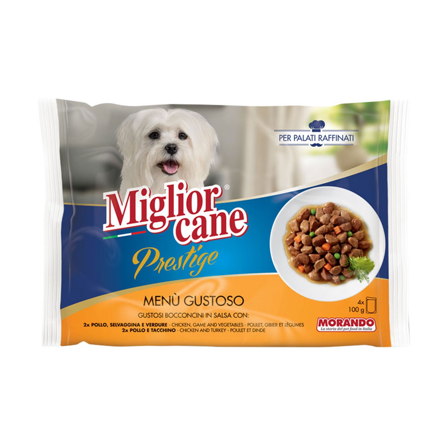 Migliorcane Prestige Dog Mini Bocconcini in salsa Pollo Selvaggina Tacchino e verdure 100grx4pz