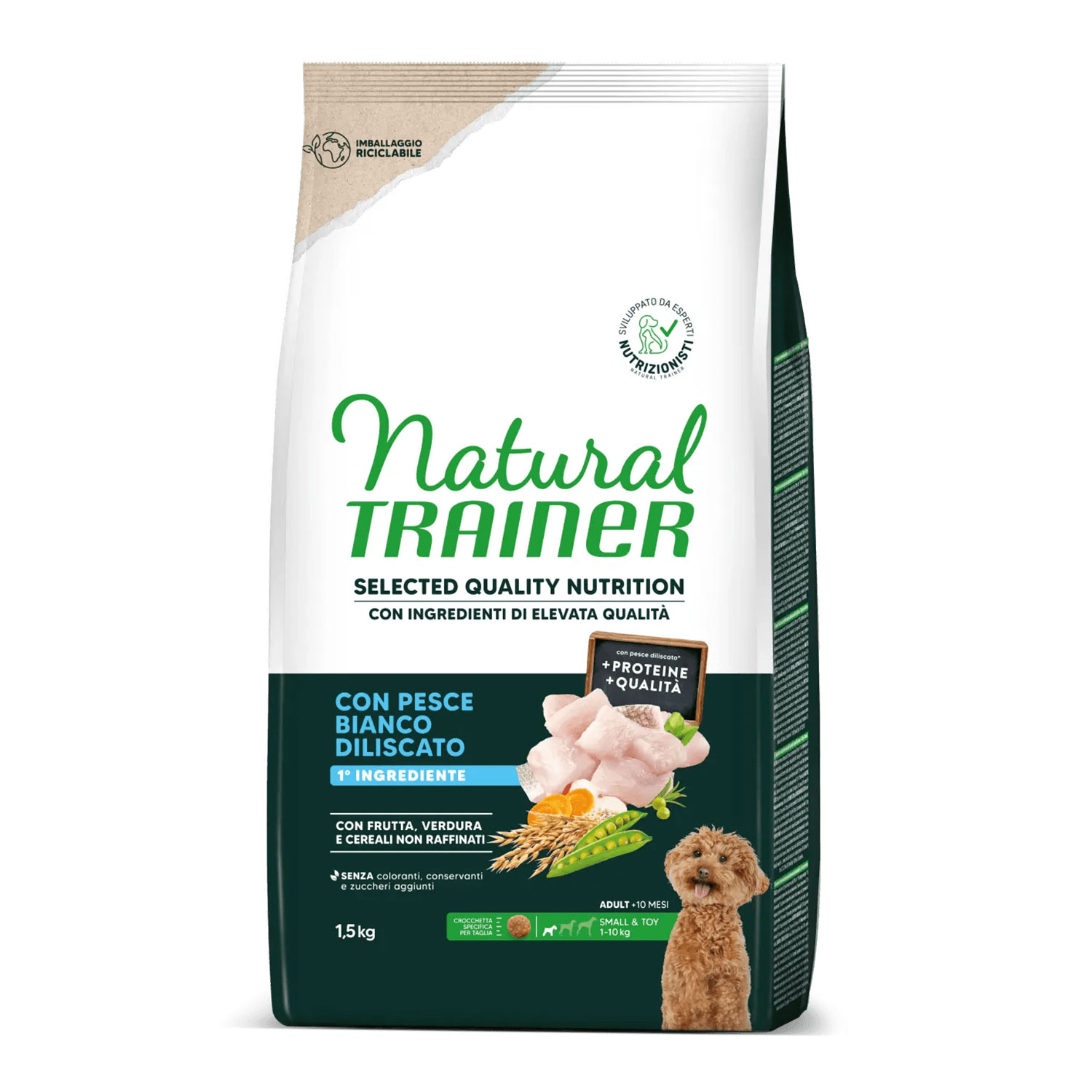 Natural Trainer Selected Quality Nutrition Dog Adult Mini con Pesce bianco 1.5kg img