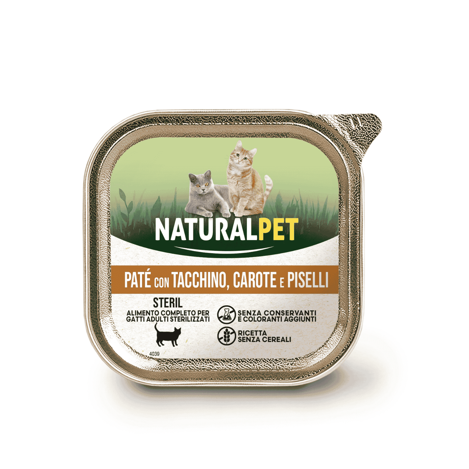 Naturalpet Cat Sterilised paté con tacchino, carote e piselli 100gr