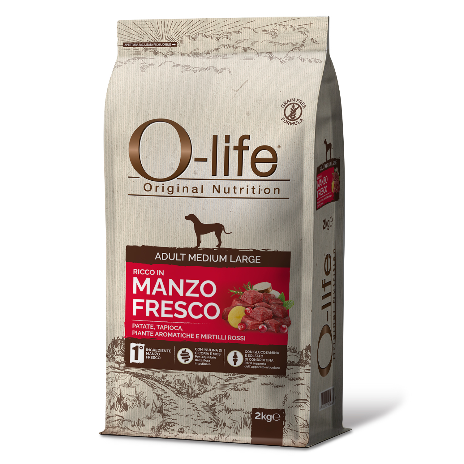 O-life Dog Adult Medium Large con Manzo Fresco 2 kg