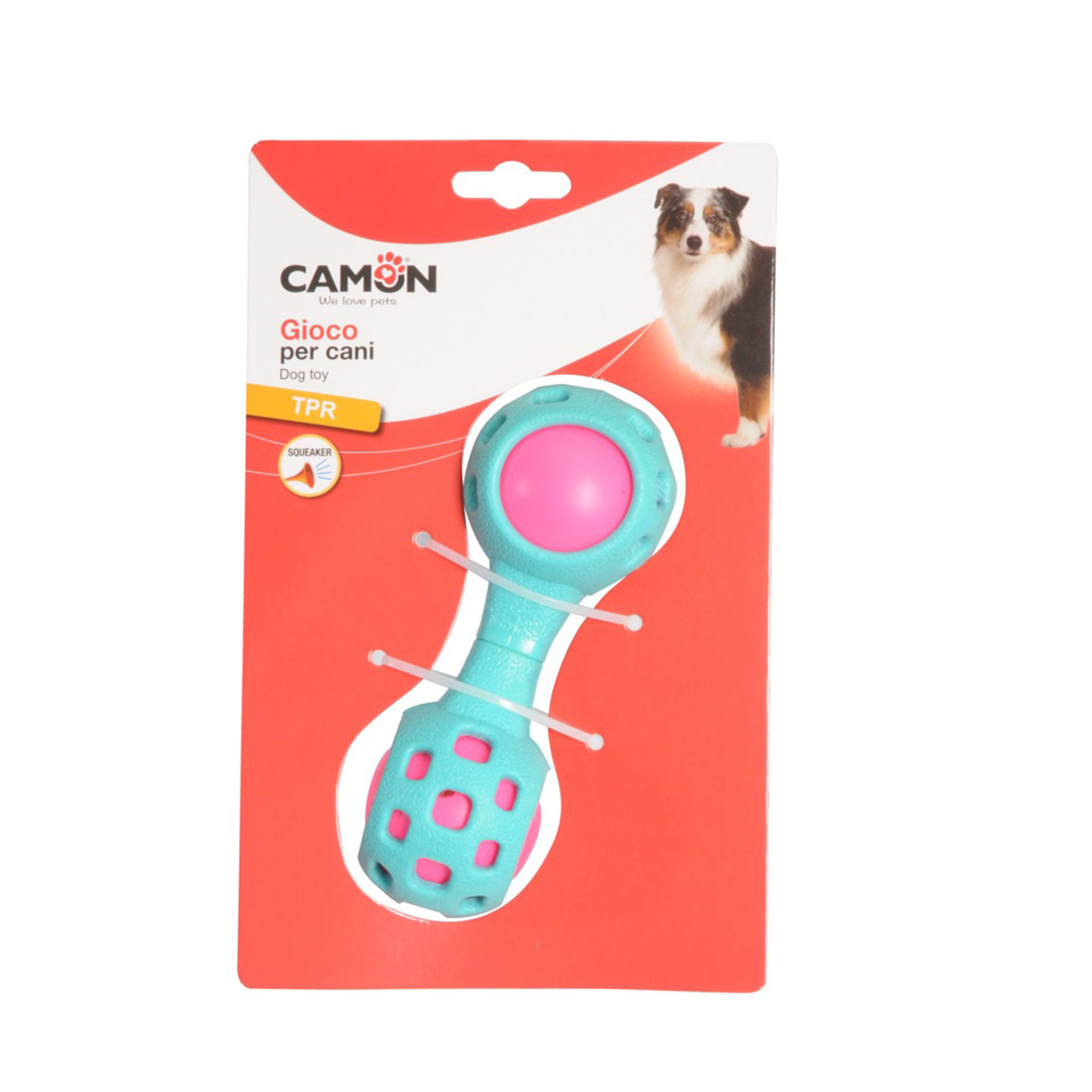 Camon Gioco Osso con palline in TPR con squeaker 16 cm