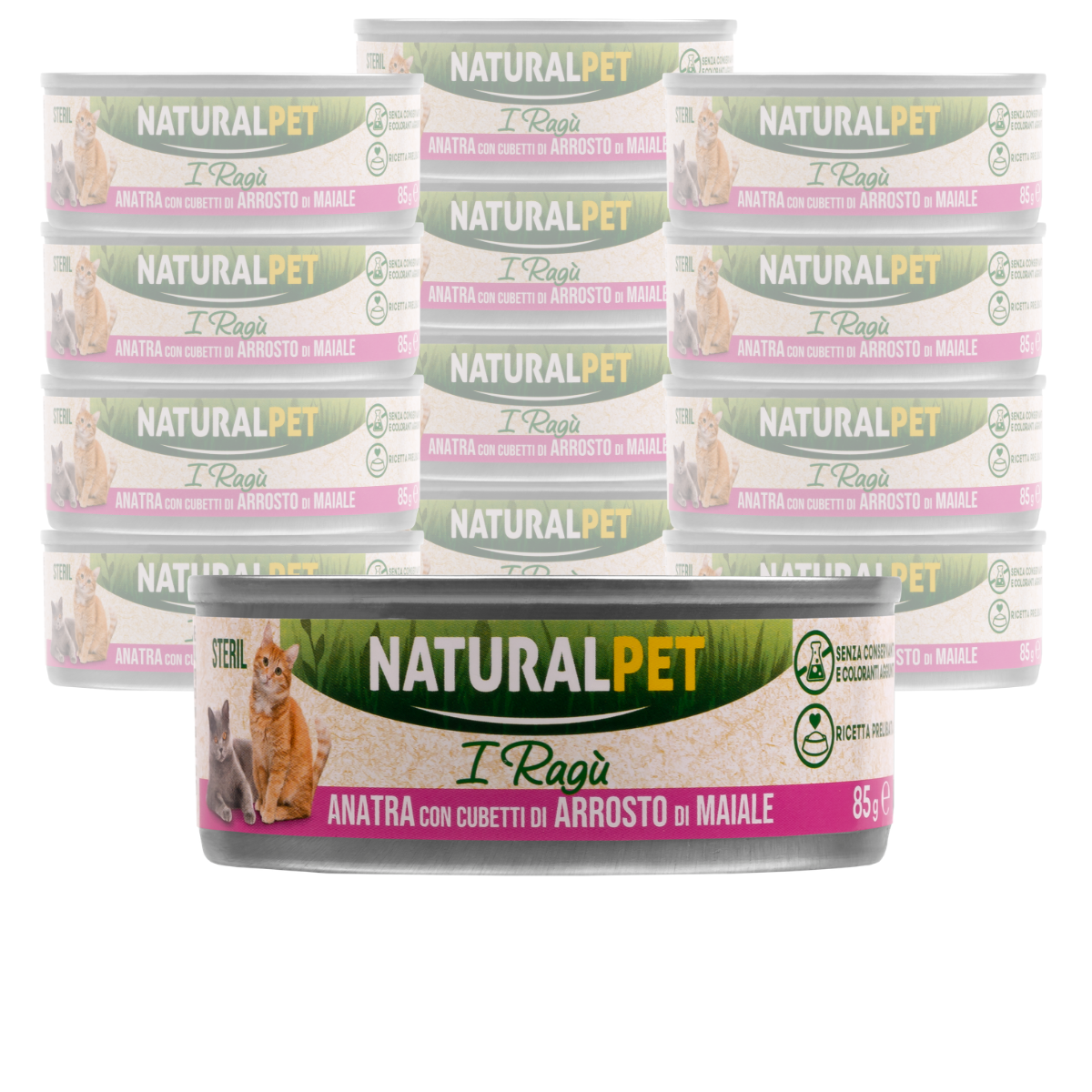 Naturalpet Cat Sterilised I ragù Anatra con cubetti di arrosto di maiale 85gr img