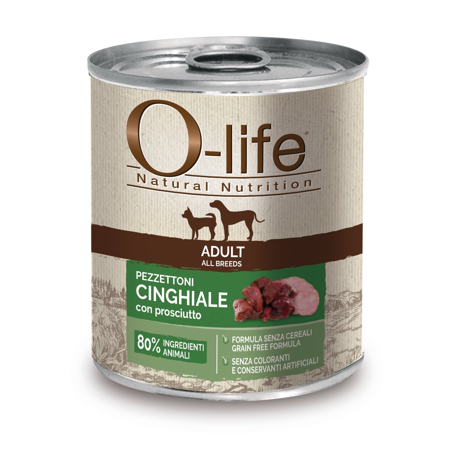 O-life Dog Adult All breeds Pezzettoni di Cinghiale con prosciutto 400gr