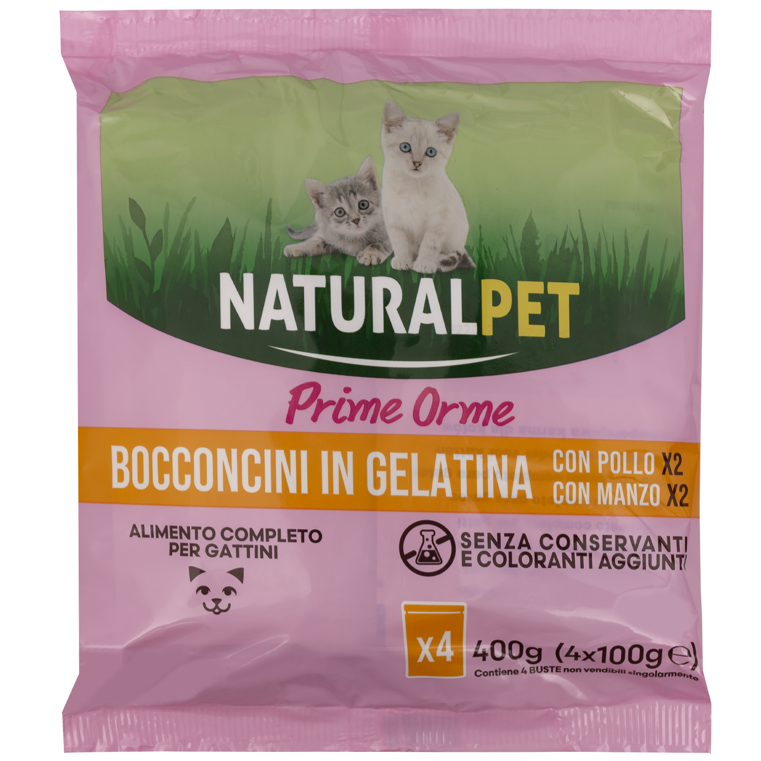 Naturalpet Kitten Bocconcin in gelatina con Pollo e Manzo 4x100gr