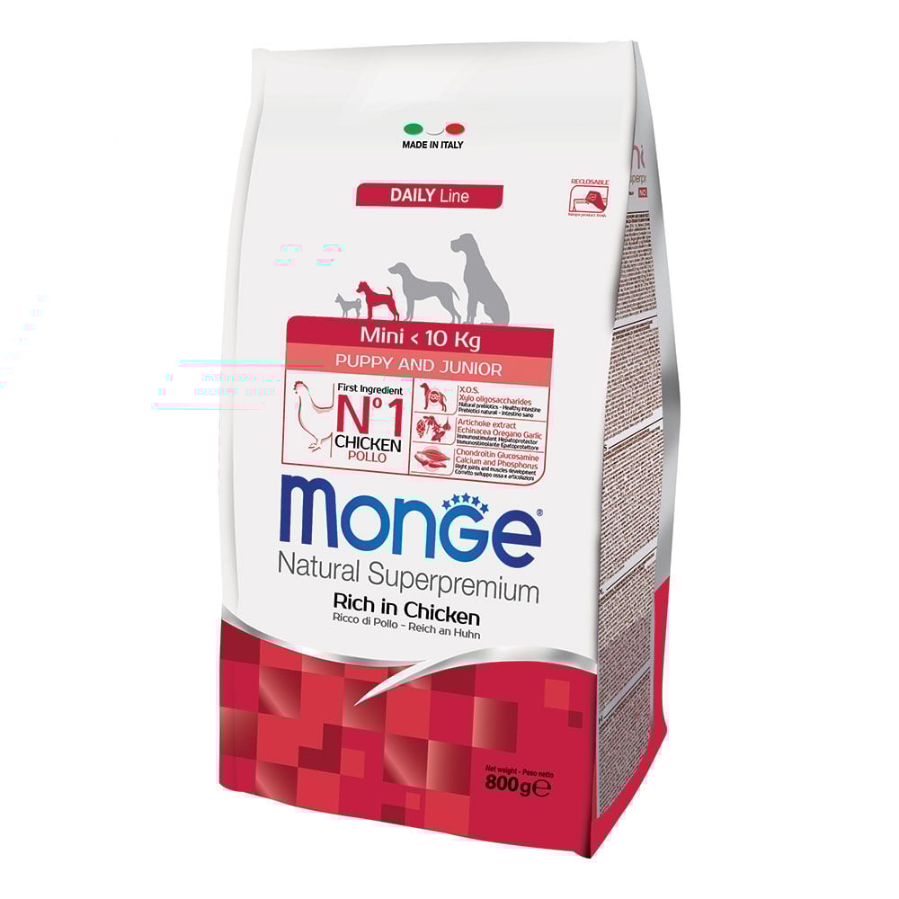 Monge Natural Superpremium Mini Puppy and Junior Ricco in Pollo 800 gr