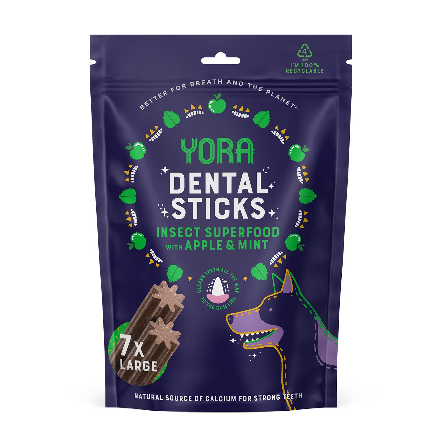 Yora Dog Adult Large Snack Dentale Insetti Mela e Menta 270gr 7pz