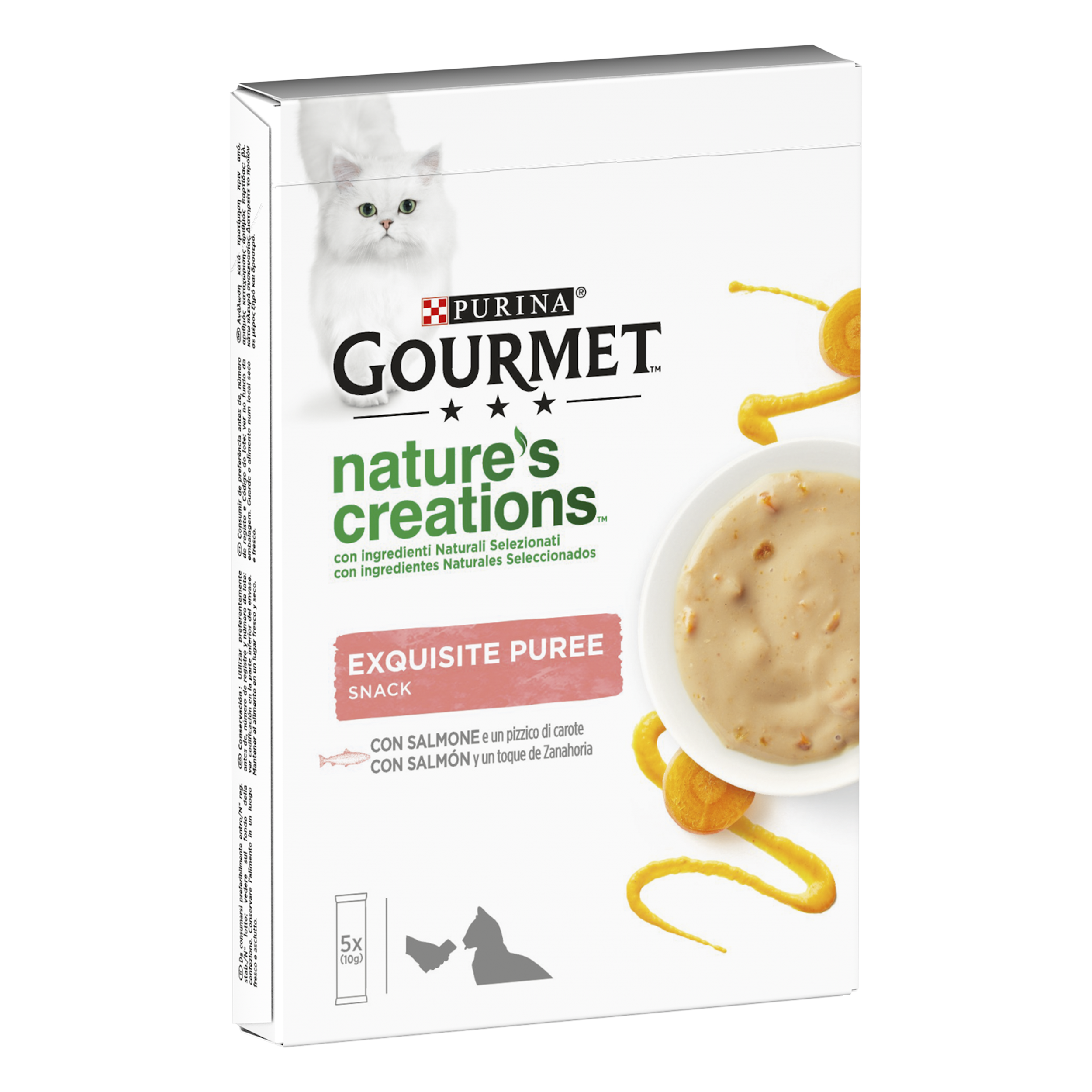 Gourmet Nature's Creations Snack per gatti Exquisite Puree Salmone e Carota 5x10 gr