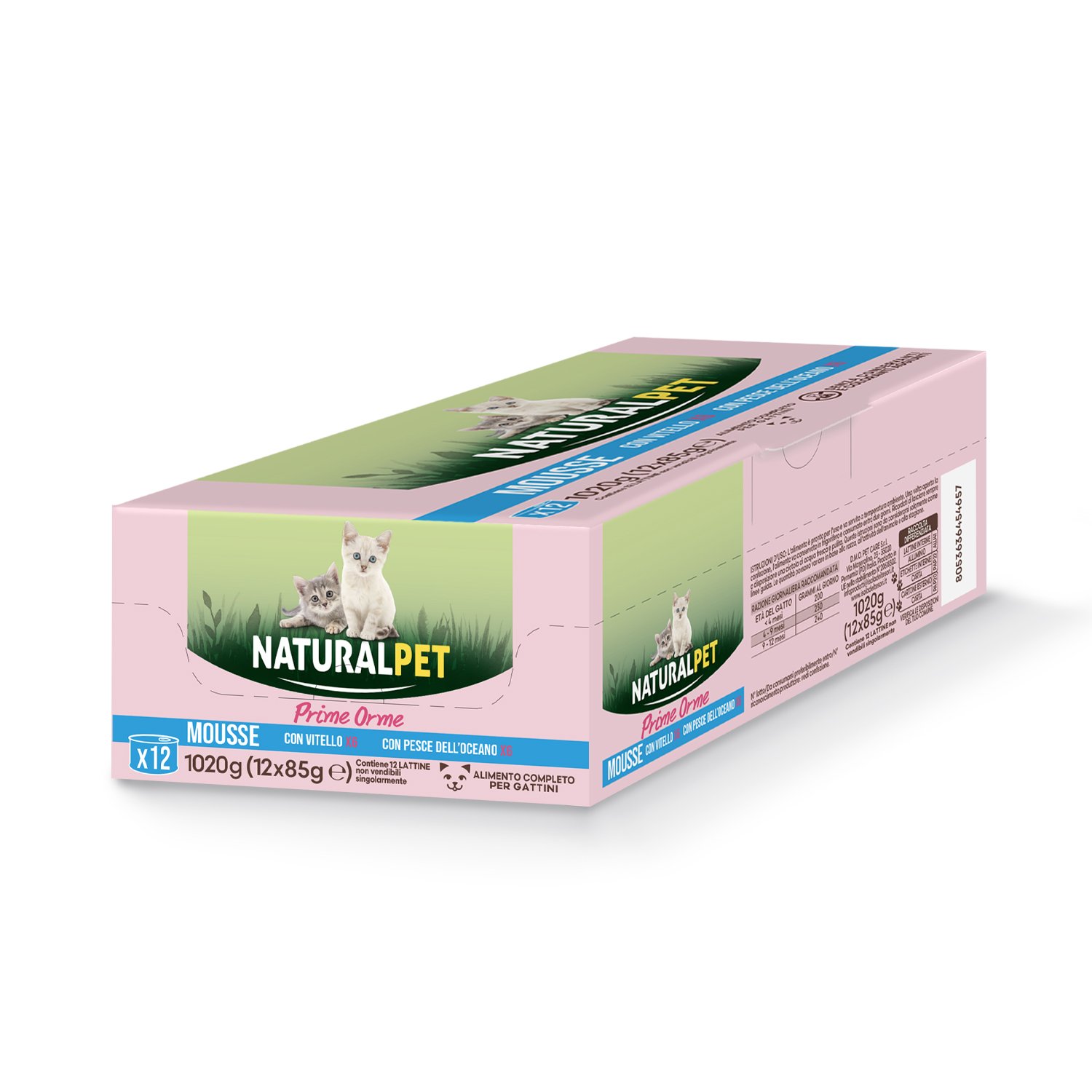 Naturalpet Prime Orme Kitten Mousse con Vitello e con Pesce dell'Oceano 85grx12pz
