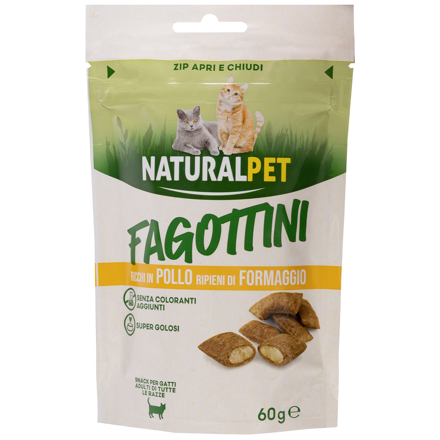Naturalpet Snack Fagottini ricchi in Pollo ripieni di Formaggio 60 gr