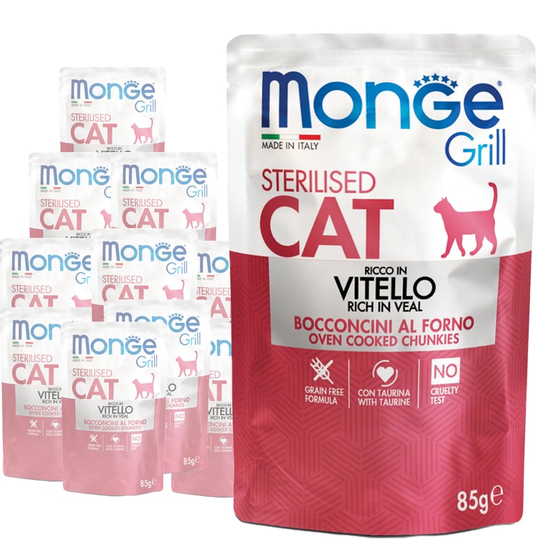 Monge Grill Cat Sterilised Bocconcini in Jelly Ricco in Vitello 85 gr