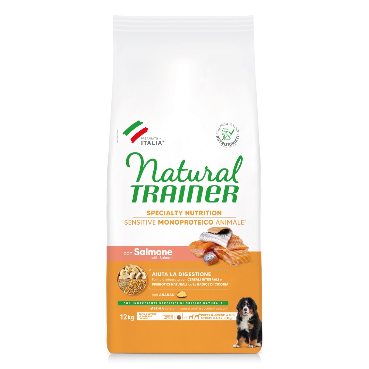 Natural Trainer Sensitive No Gluten Dog Medium&Maxi Puppy&Junior con salmone 12 kg