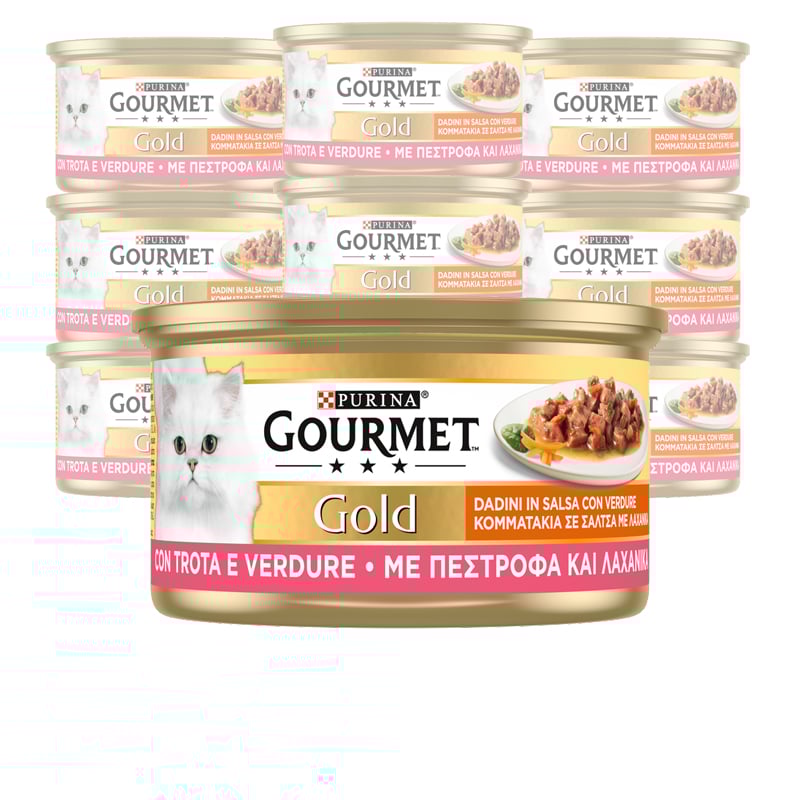 Gourmet Gold Cat Adult Dadini in Salsa con Verdure, con Trota e Verdure 85 gr