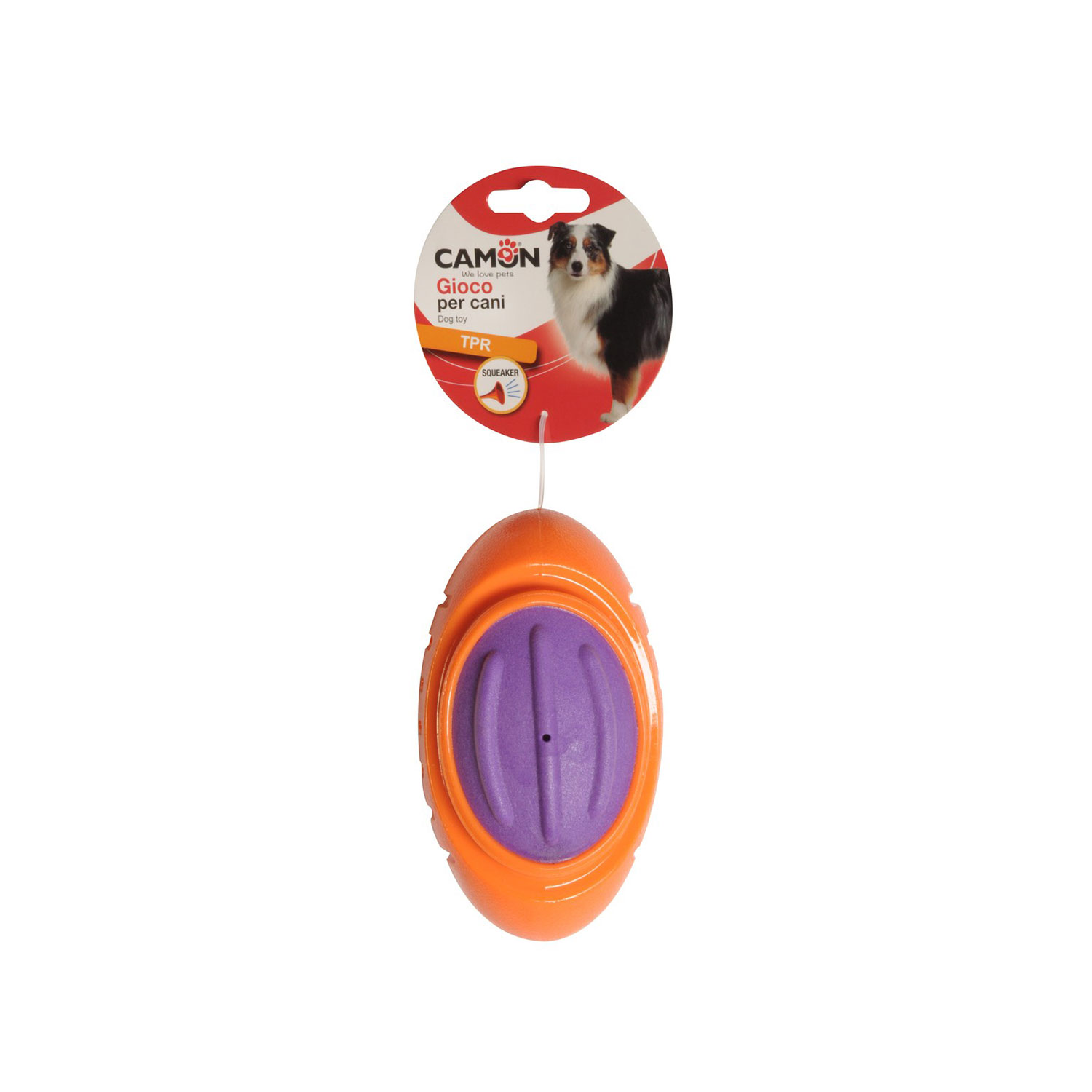 Camon Gioco per cani palla da rugby con squeaker 13 cm