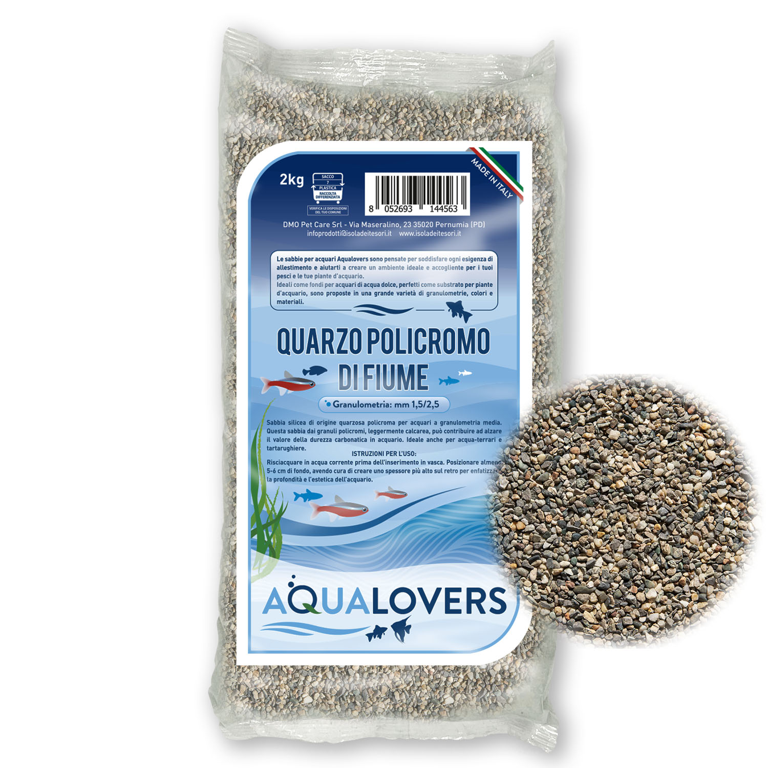 Aqualovers Sabbia Quarzo Policromo di fiume 2 kg