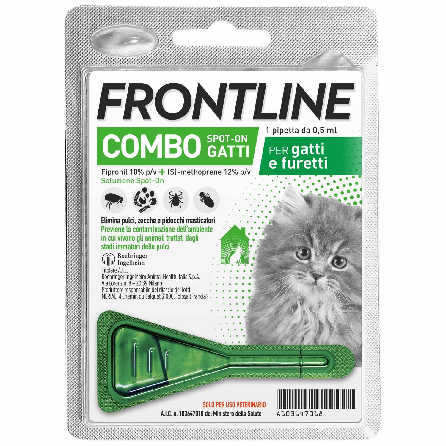 Frontline® Combo Gatti e Furetti | Antiparassitario Spot On | 1 Pipetta img 1