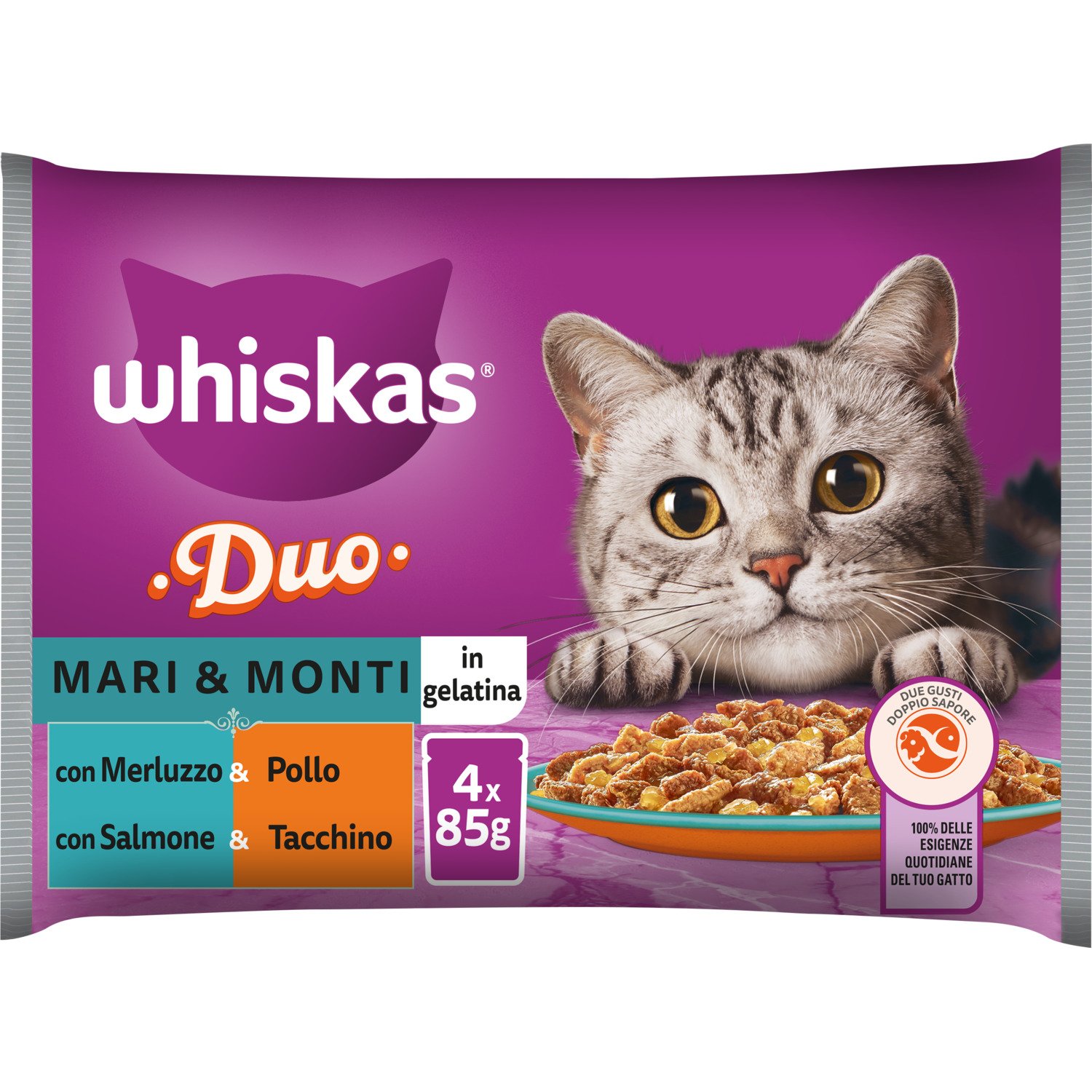 Whiskas Duo Mix Mari e Monti in gelatina 4x85gr