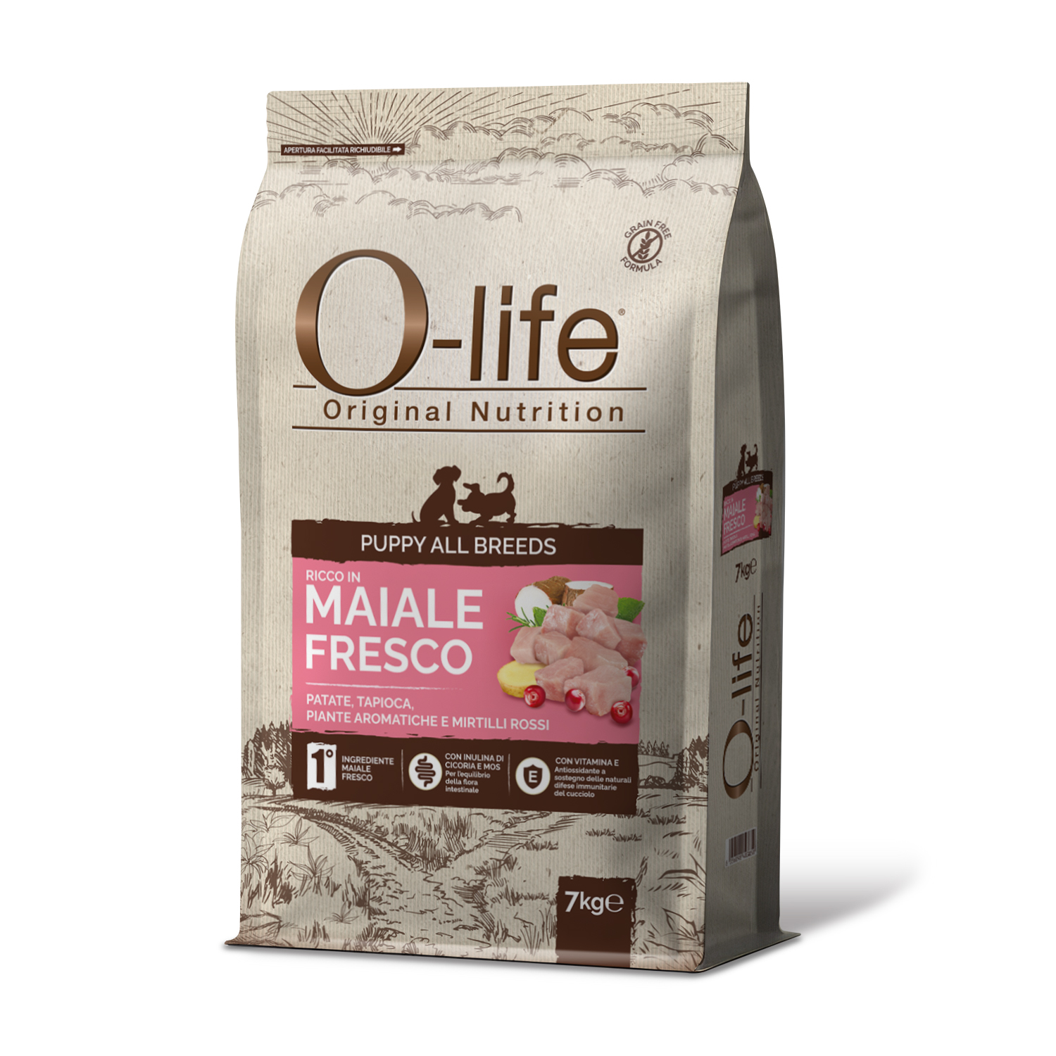 O-life Dog Puppy All Breeds con Maiale Fresco 7 kg