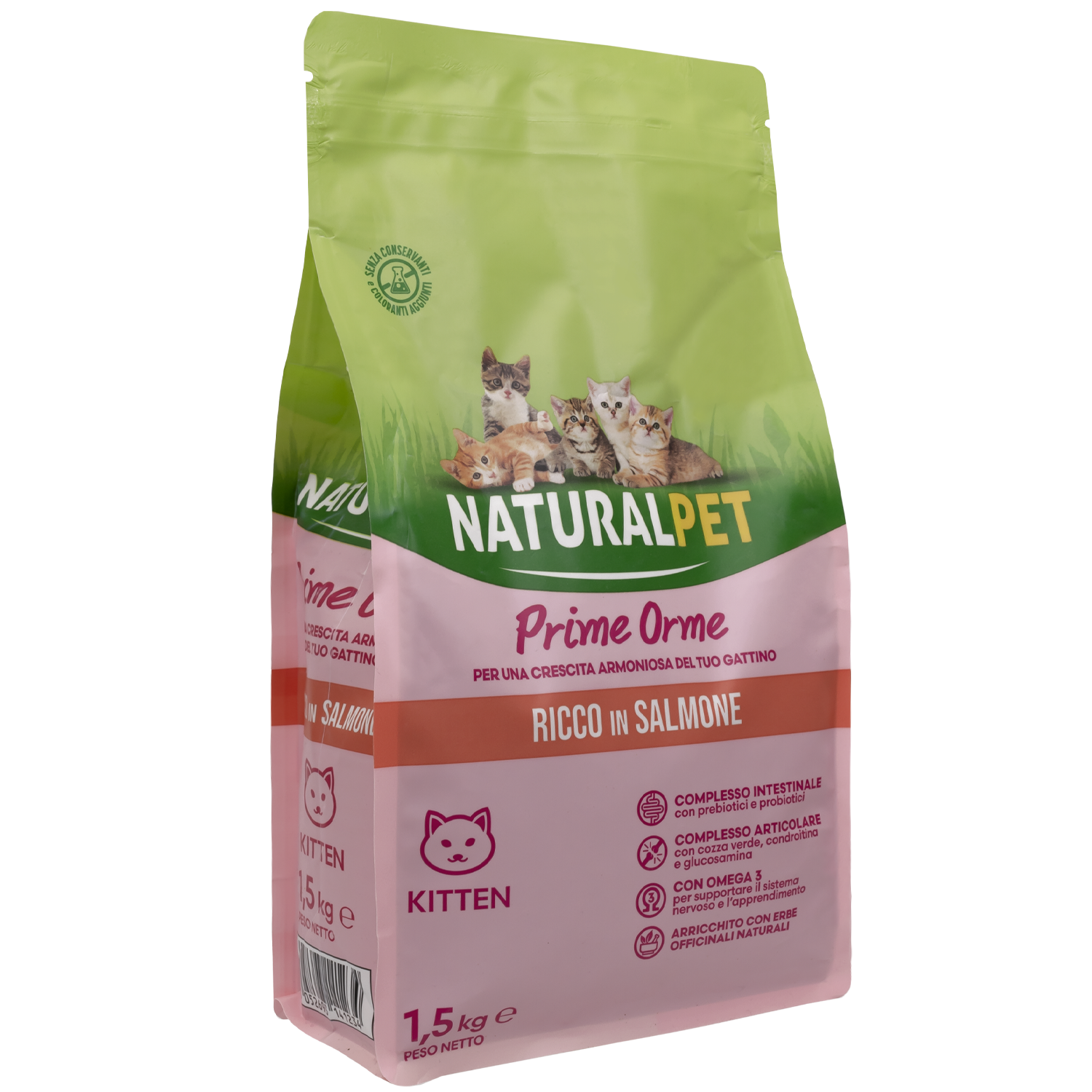 Naturalpet Prime Orme Kitten ricco in Salmone 1,5kg