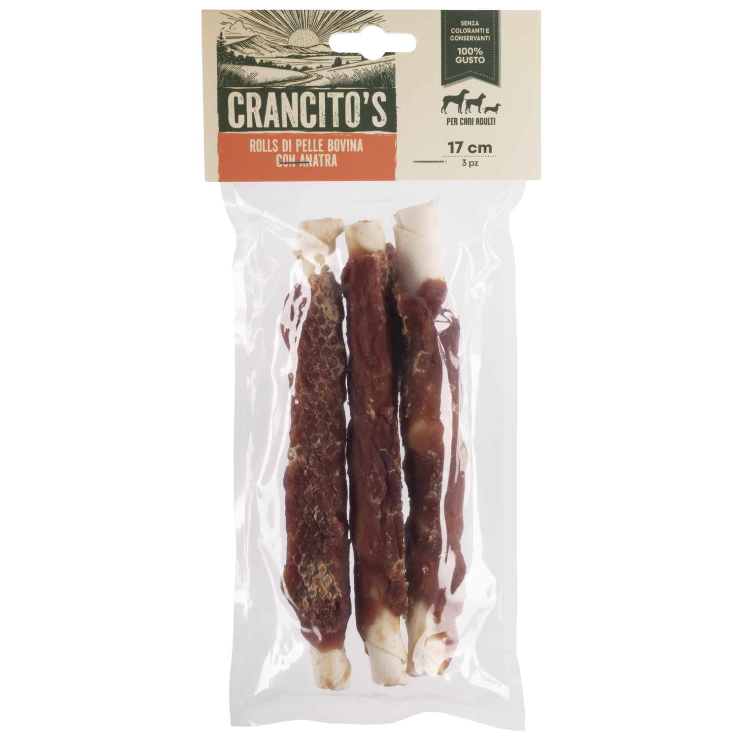 Crancito's Rolls di pelle bovina con anatra 3pz 17cm