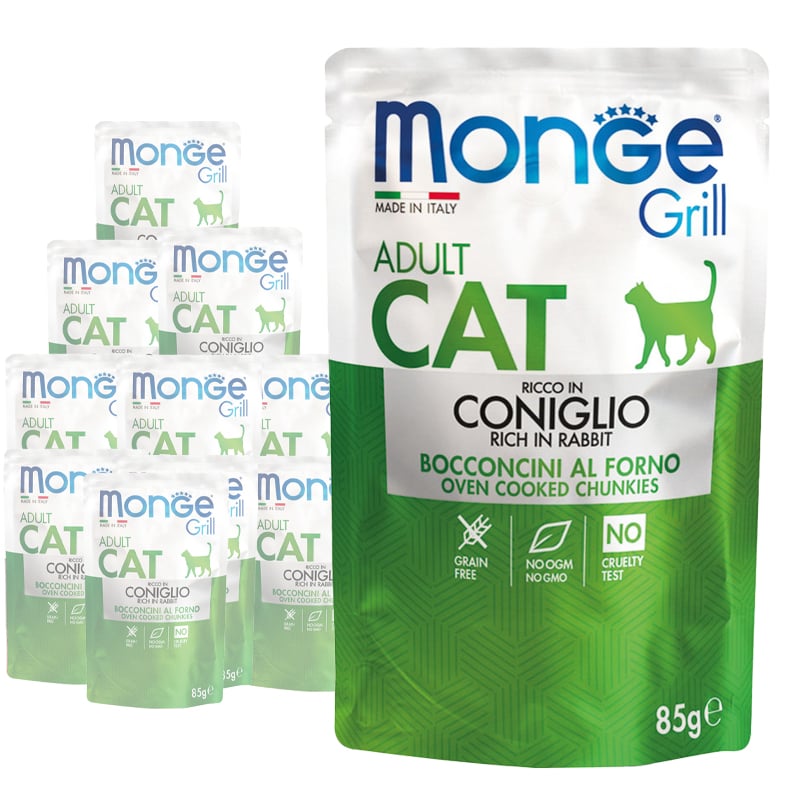 Monge Grill per gatti adulti Bocconcini in Jelly Ricco di Coniglio 85 gr