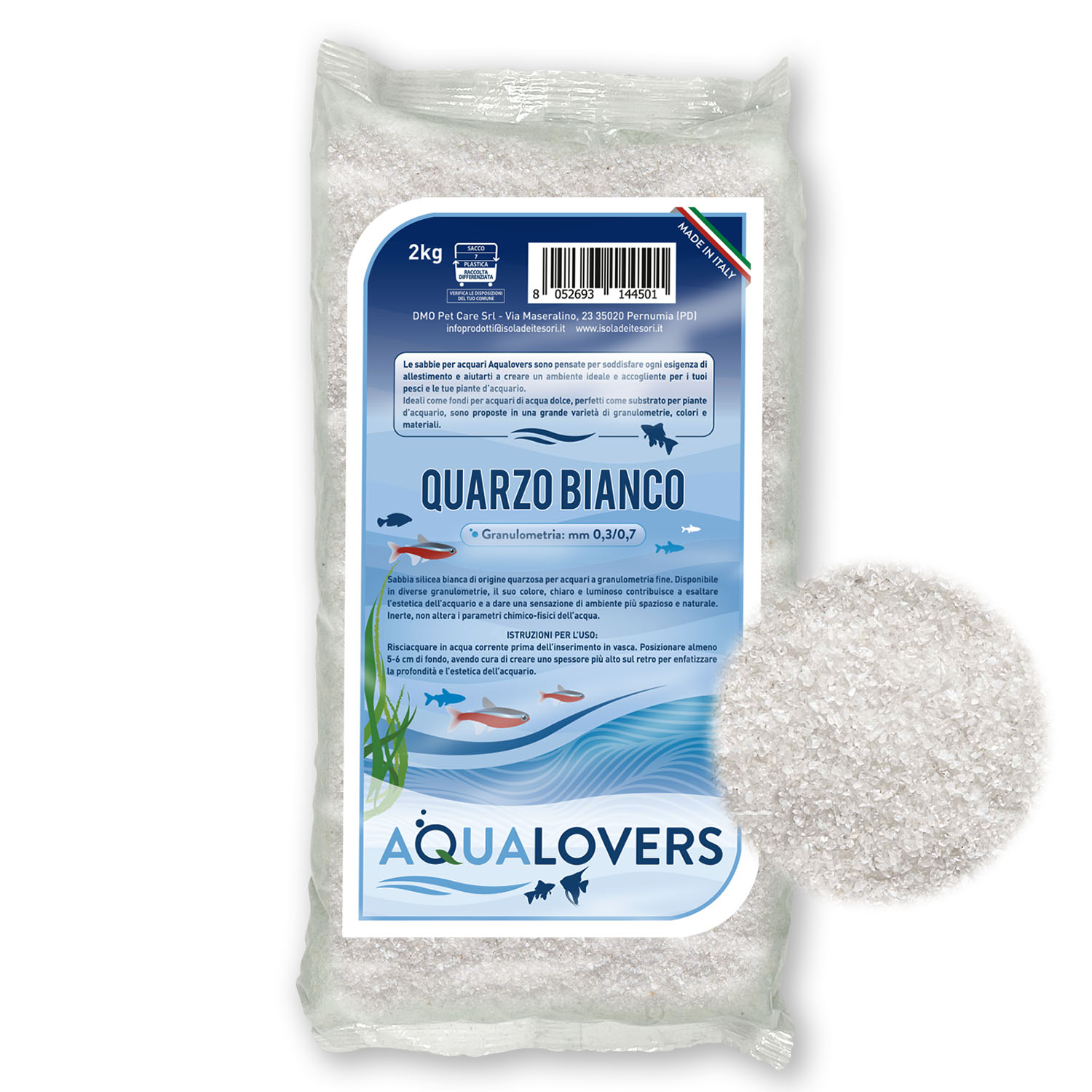 Aqualovers Sabbia naturale al Quarzo Bianco 2kg