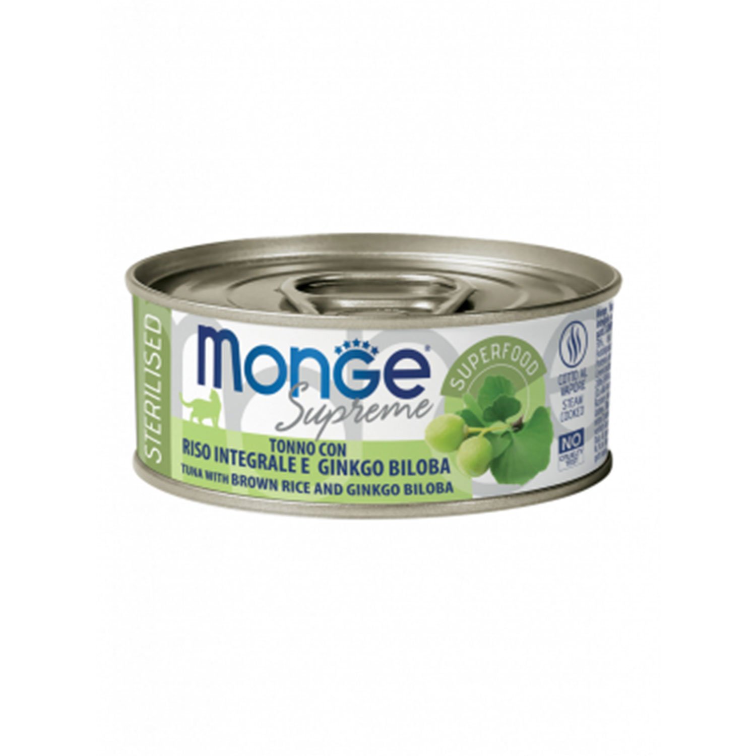 Monge Supreme Cat Sterilised Tonno con Riso integrale e Ginkgo Biloba 80gr