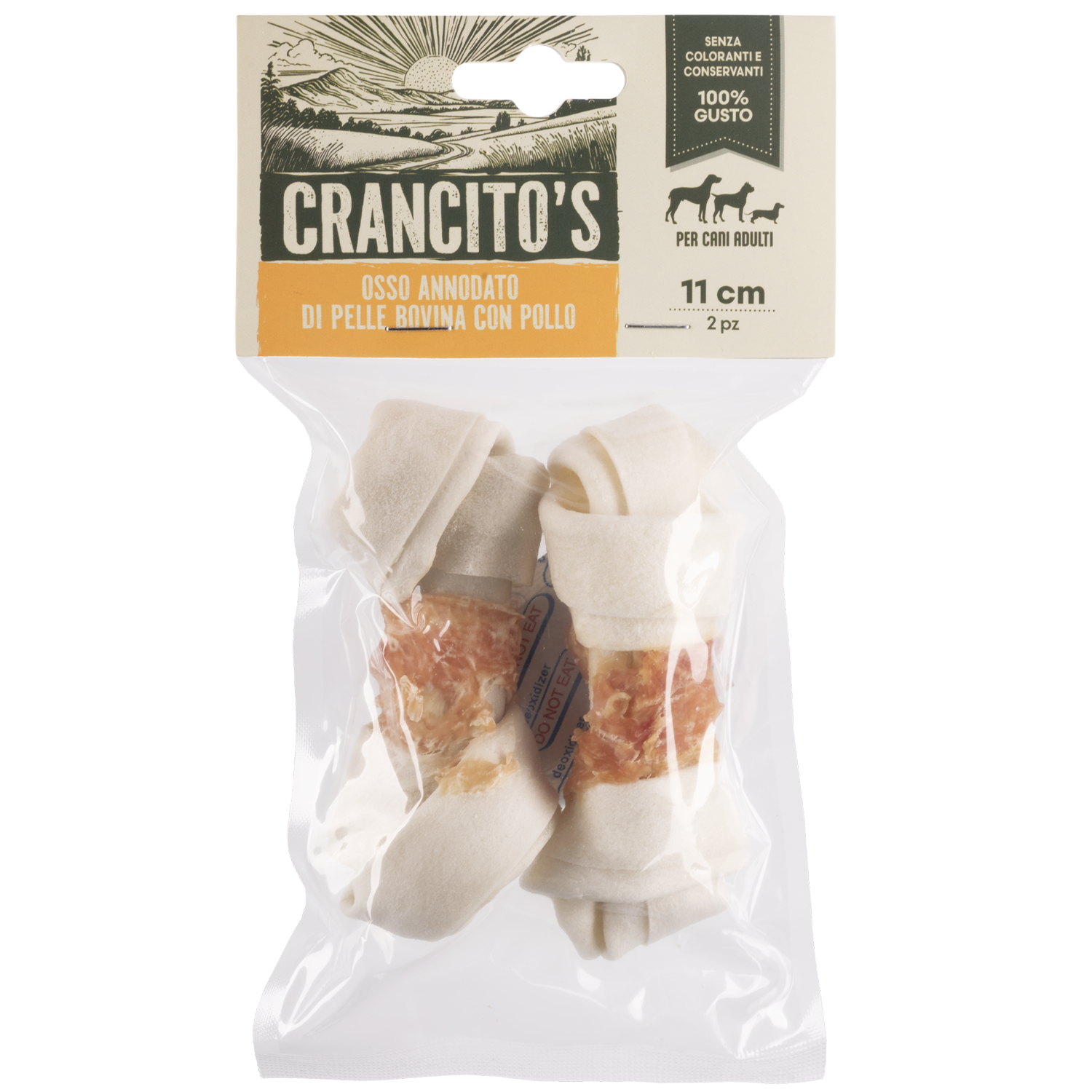 Crancito's Osso annodato di pelle bovina con pollo 2pz 11 cm