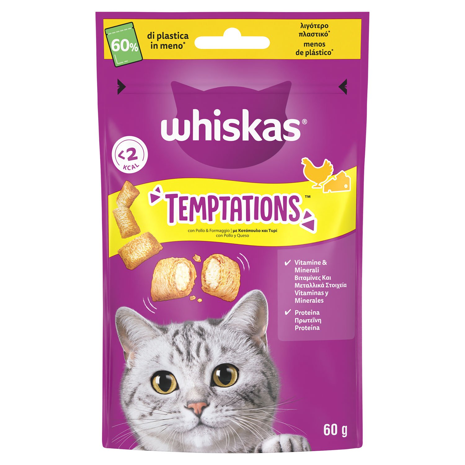 Whiskas Temptations con Pollo e Formaggio 60gr