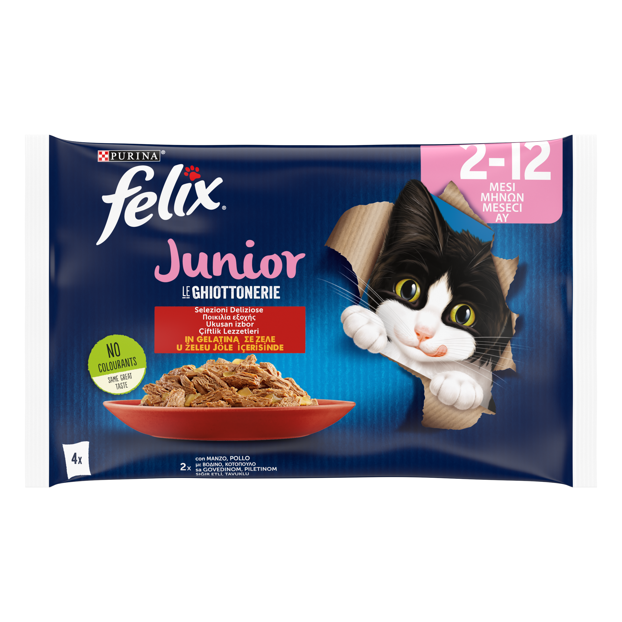 Felix Le Ghiottonerie Cat Junior con Manzo e con Pollo 4x85 gr