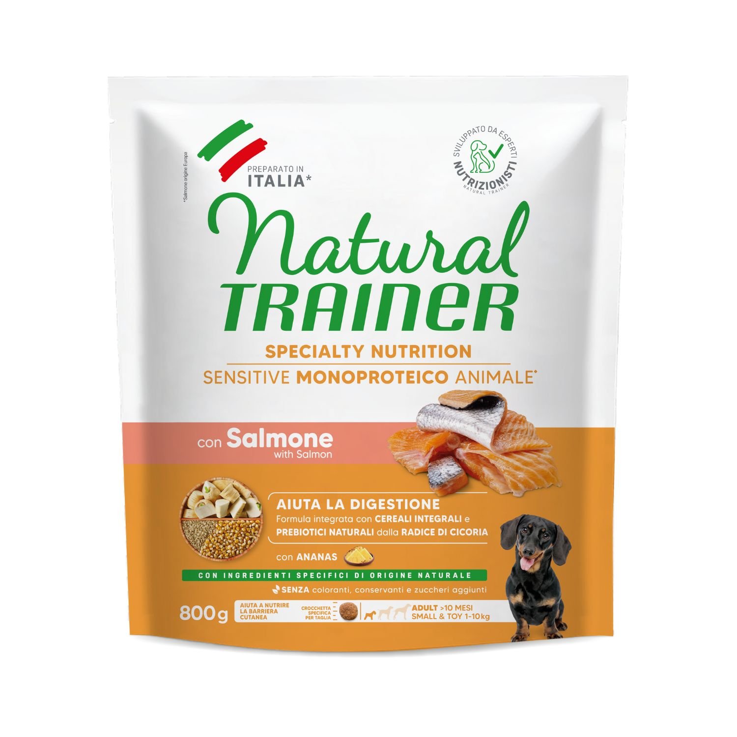 Natural Trainer Sensitive Dog No Gluten Small & Toy Adult con Salmone 800 gr