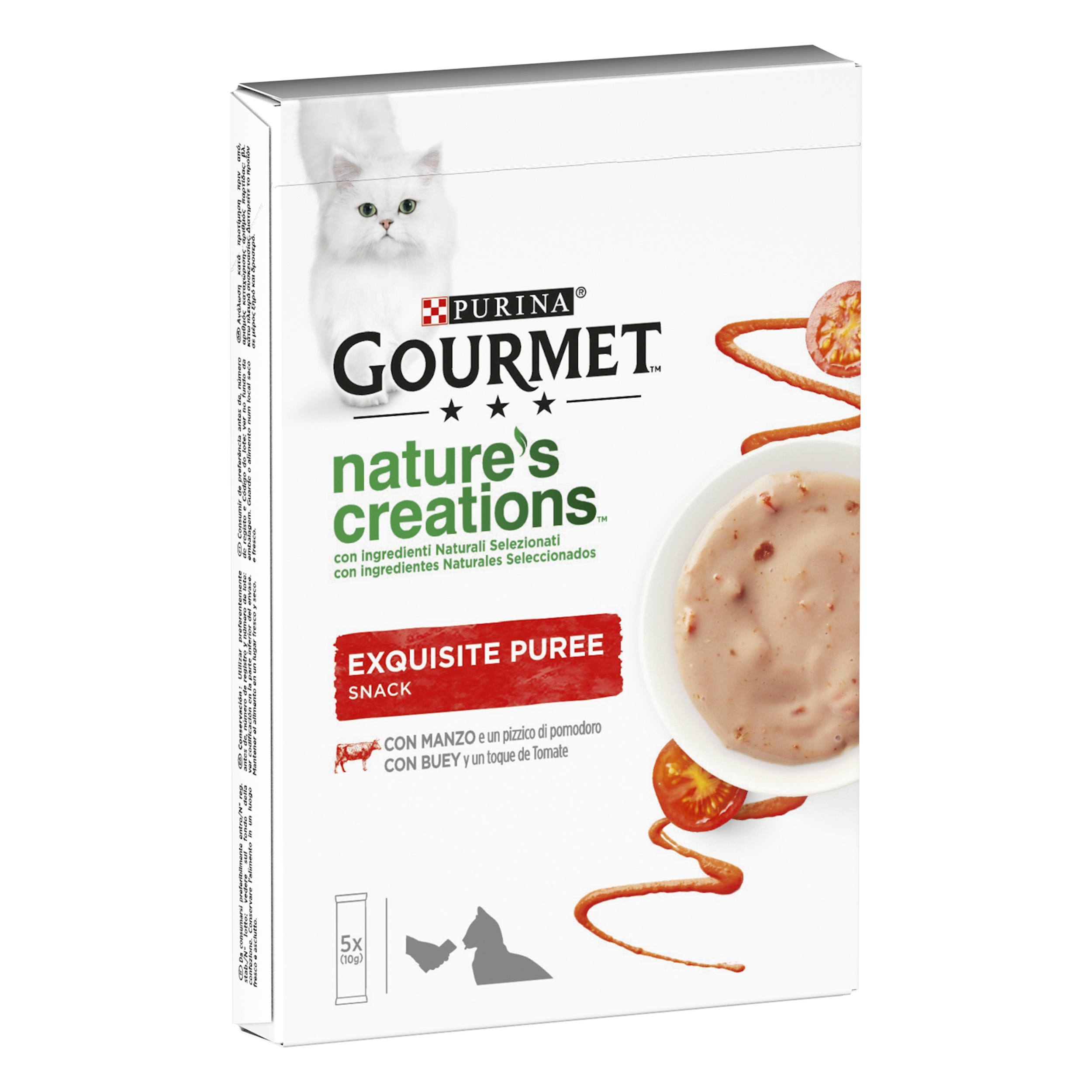 Gourmet Nature's Creations Snack per gatti Exquisite Puree Manzo e Pomodoro 5x10 gr