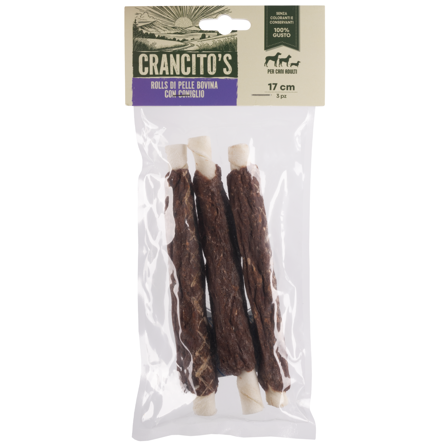 Crancito's Rolls di pelle bovina con coniglio 3pz 17cm