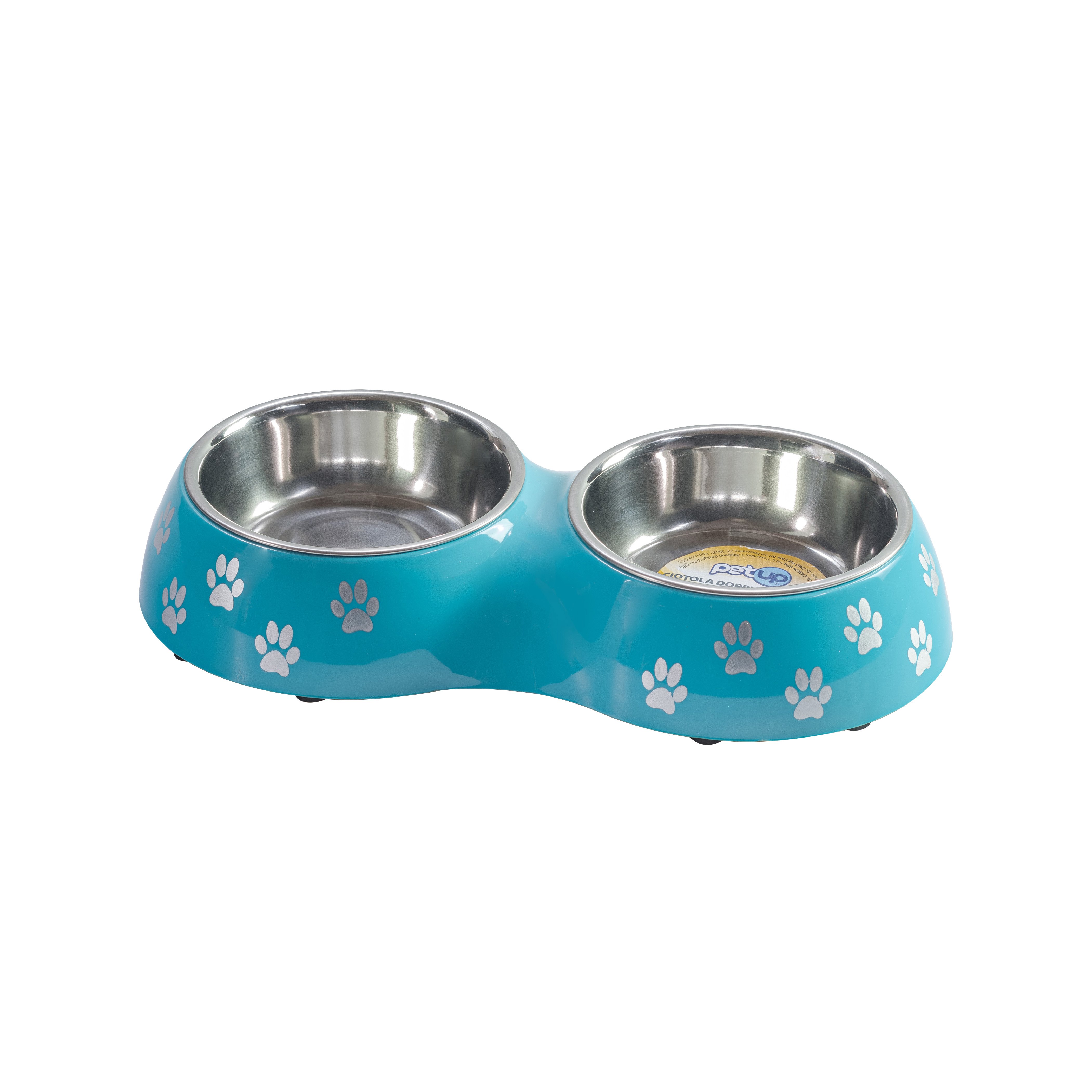 Petup Ciotola doppia antiscivolo in acciaio azzurra 11x2cm