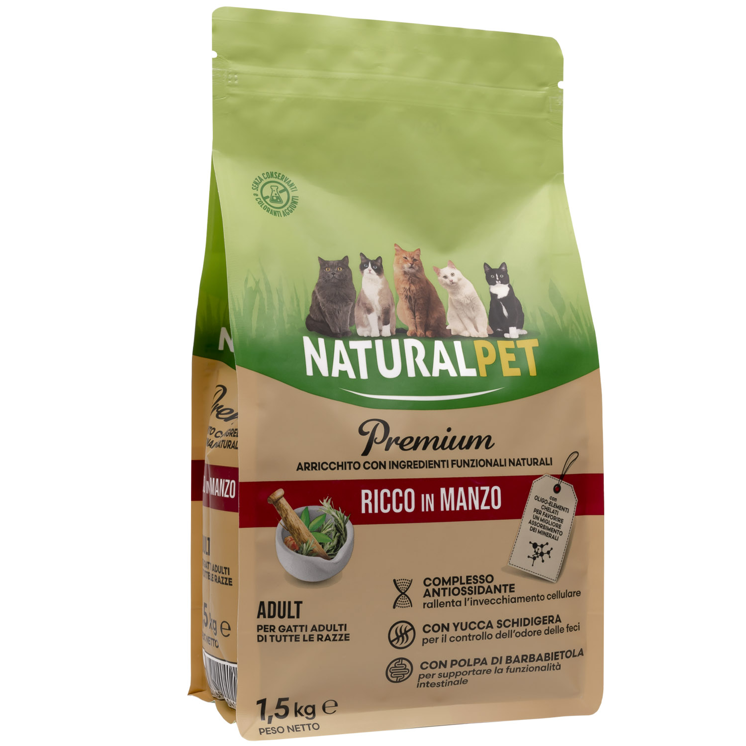 Naturalpet Premium Cat Adult ricco in Manzo 1,5 kg