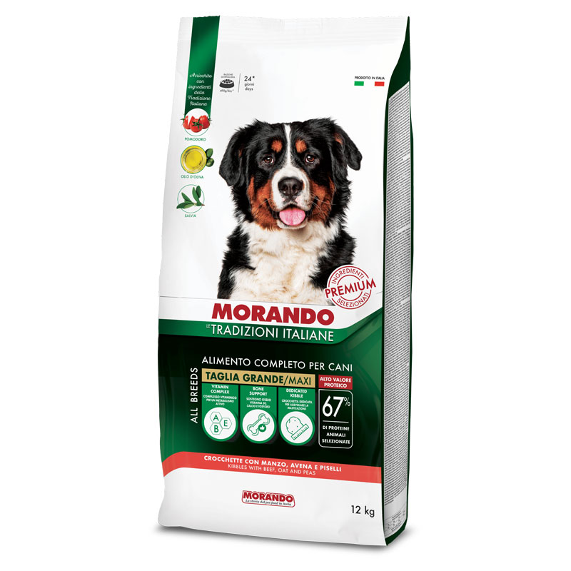 Morando Tradizioni Italiane Dog Adult Maxi Crocchette con Manzo, Avena e Piselli 12kg
