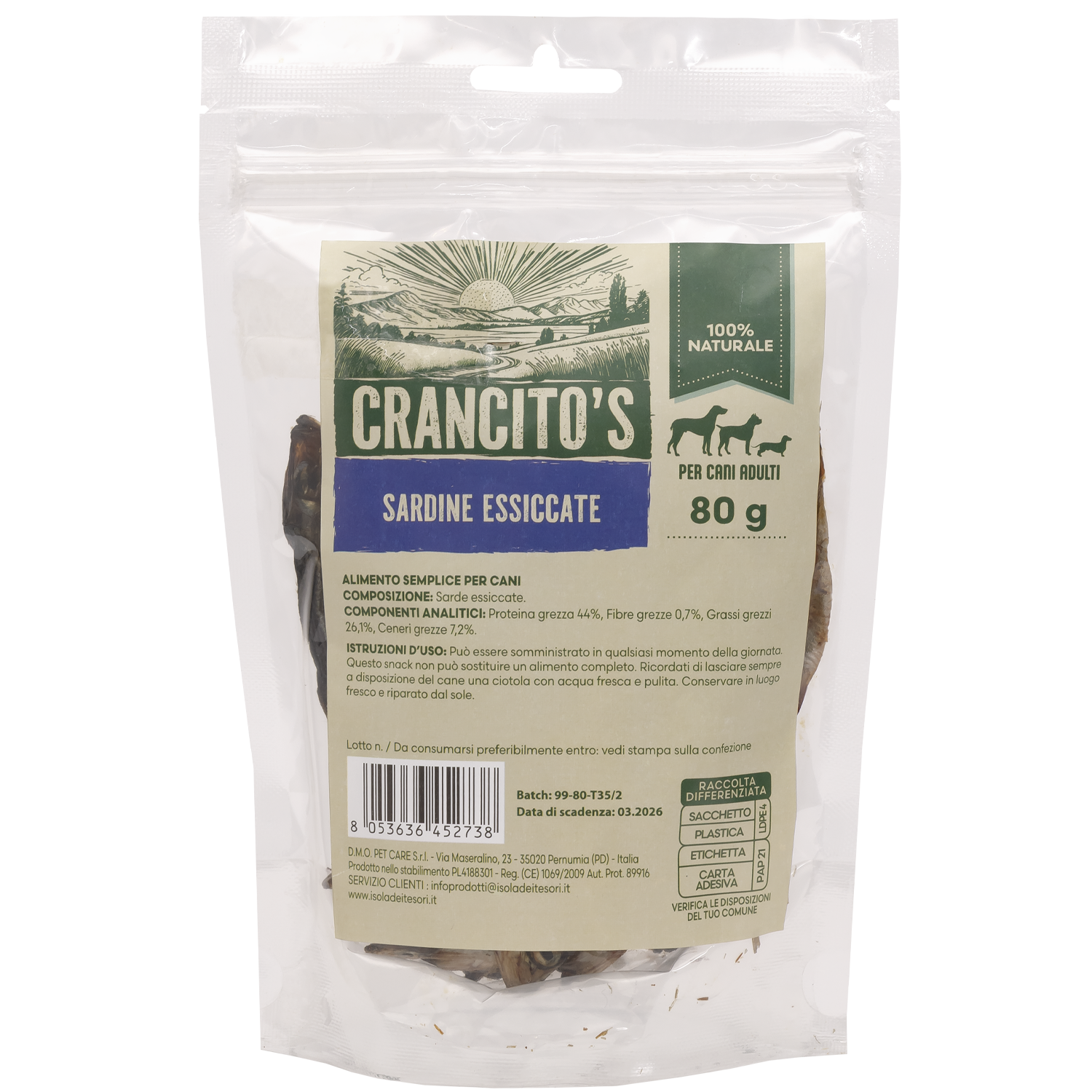 Crancito's Dog Adult Sardine essiccate 80gr