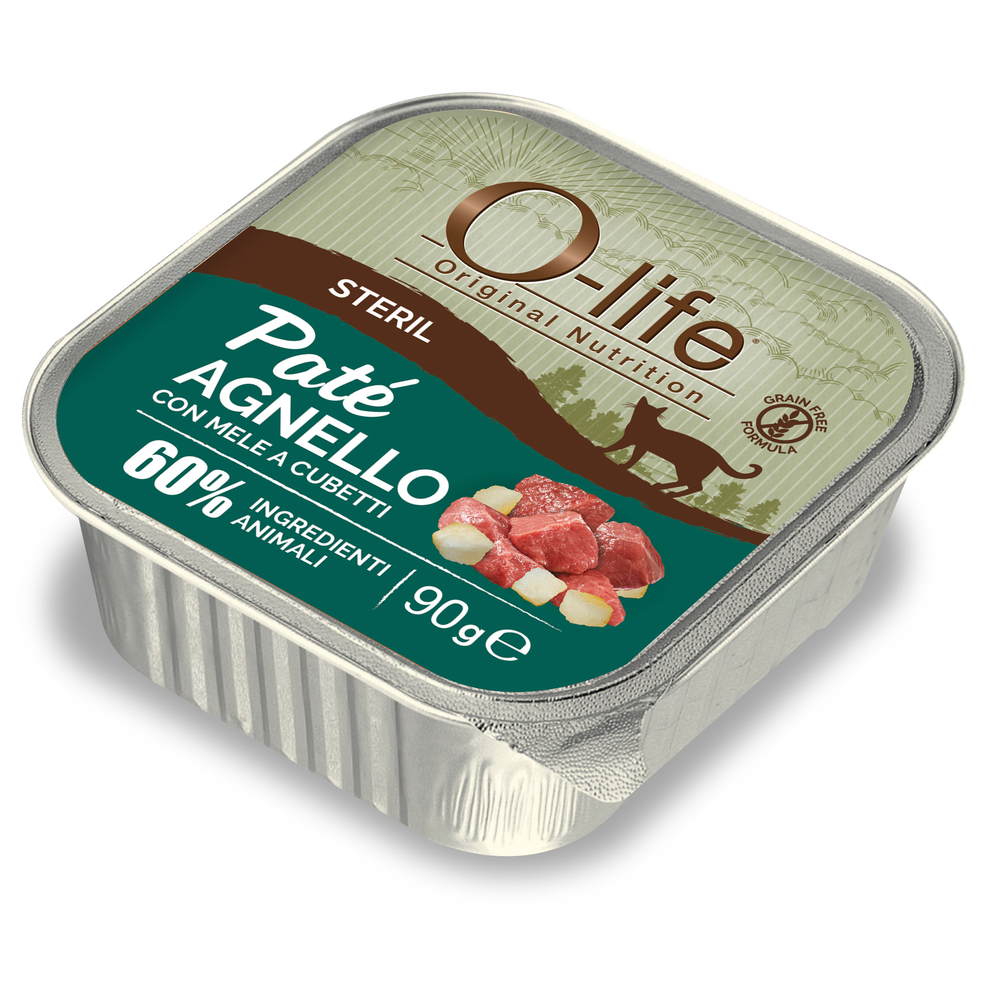 O-life Cat Adult Sterilised Paté Agnello con mele a cubetti 90gr img