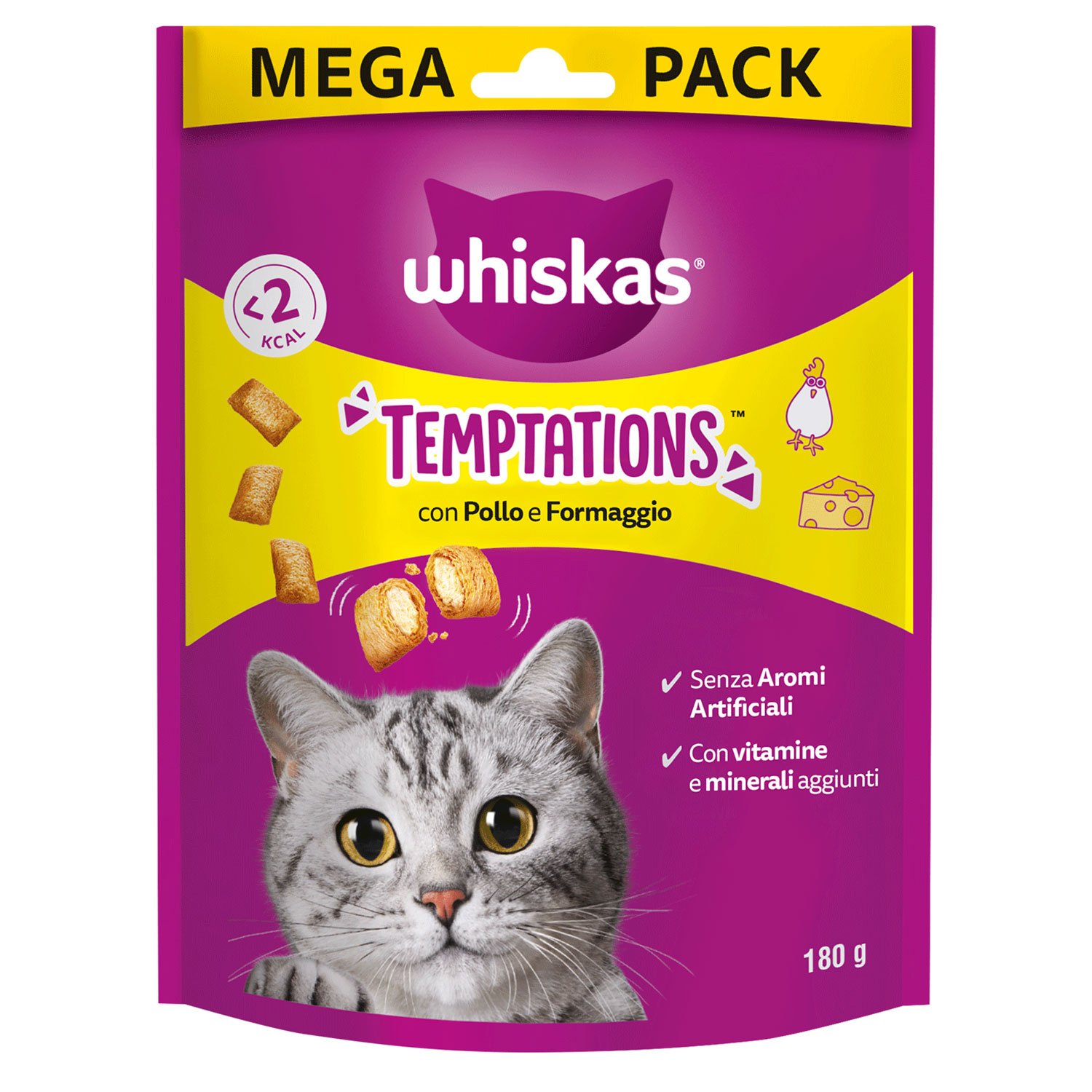 Whiskas Temptations Cat Adult Pollo e Formaggio 180 gr