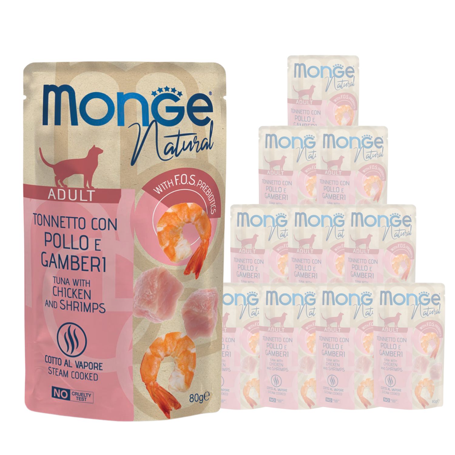 Monge Natural Cat Adult Pezzetti di Tonnetto con Pollo e Gamberi 80 gr img 2