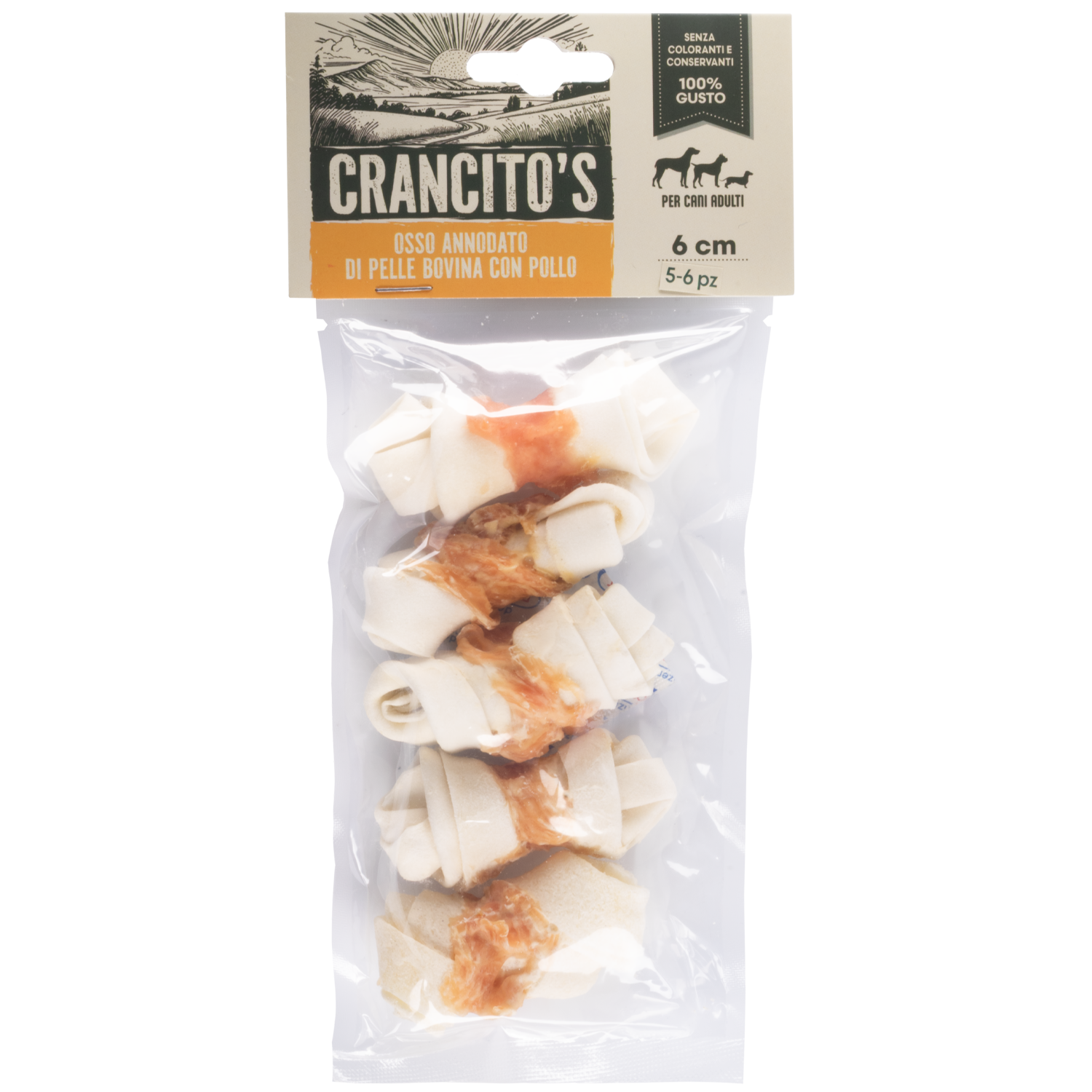 Crancito's Dog Snack Osso annodato di pelle bovina con Pollo 80gr 6pz