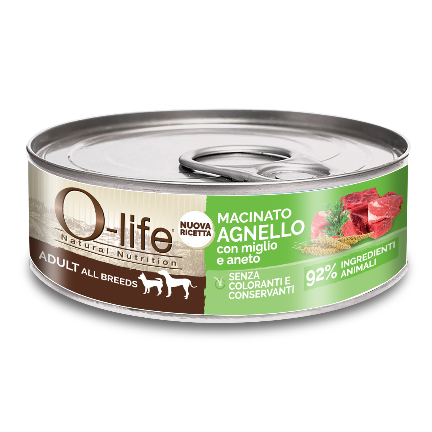 O-life Dog Adult All breeds Macinato Agnello con miglio e aneto 85gr