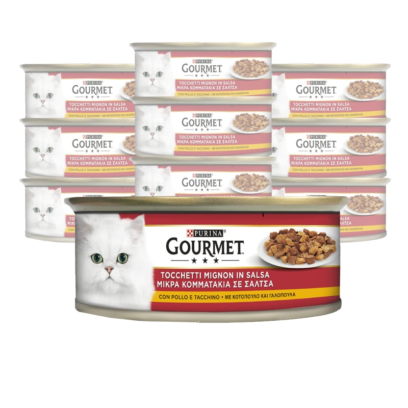 Gourmet Rosso Cat Adult Tocchetti Mignon in Salsa con Pollo e Tacchino 195 gr