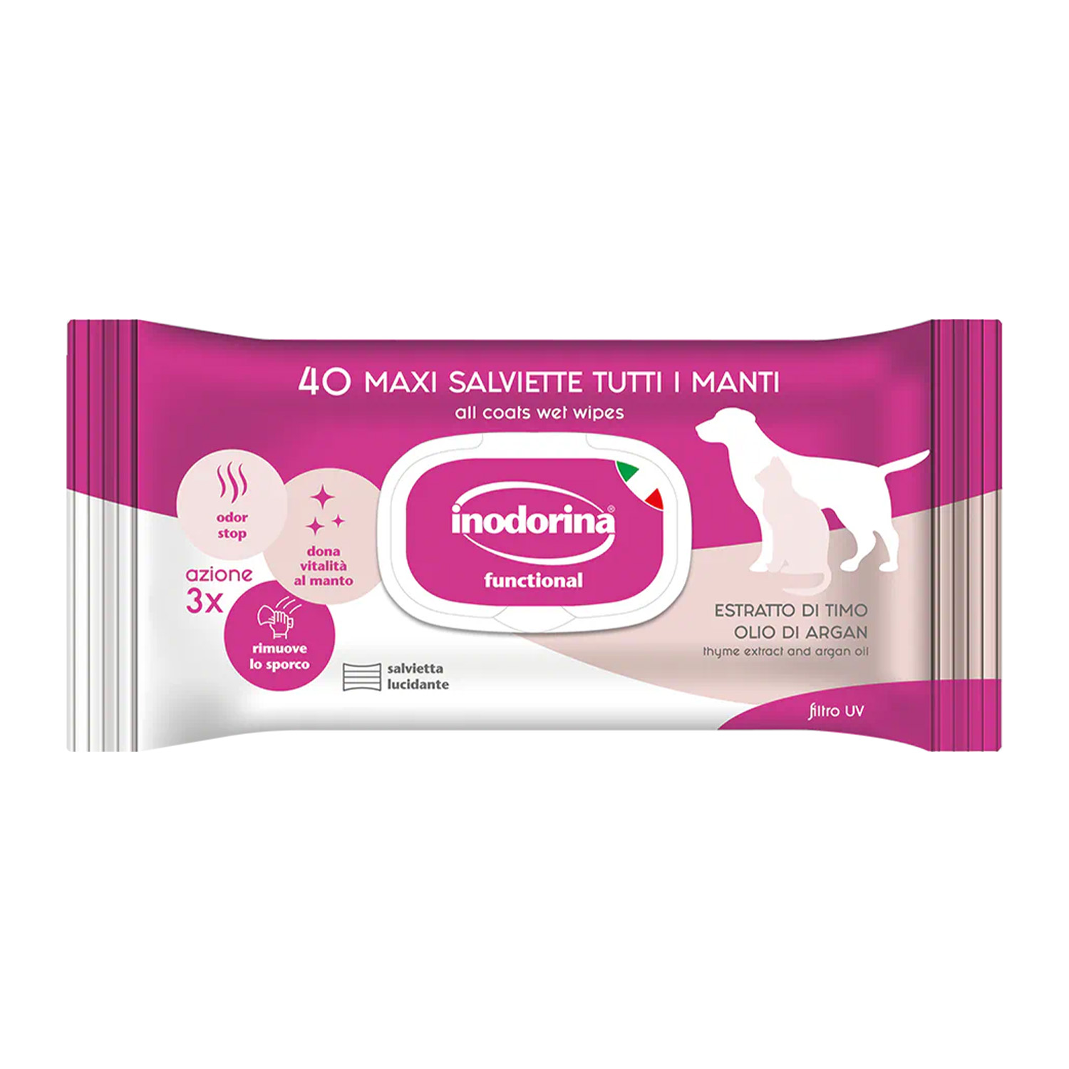 Inodorina Salviette Functional Tutti i manti estratti di timo e olio di argan pz.40