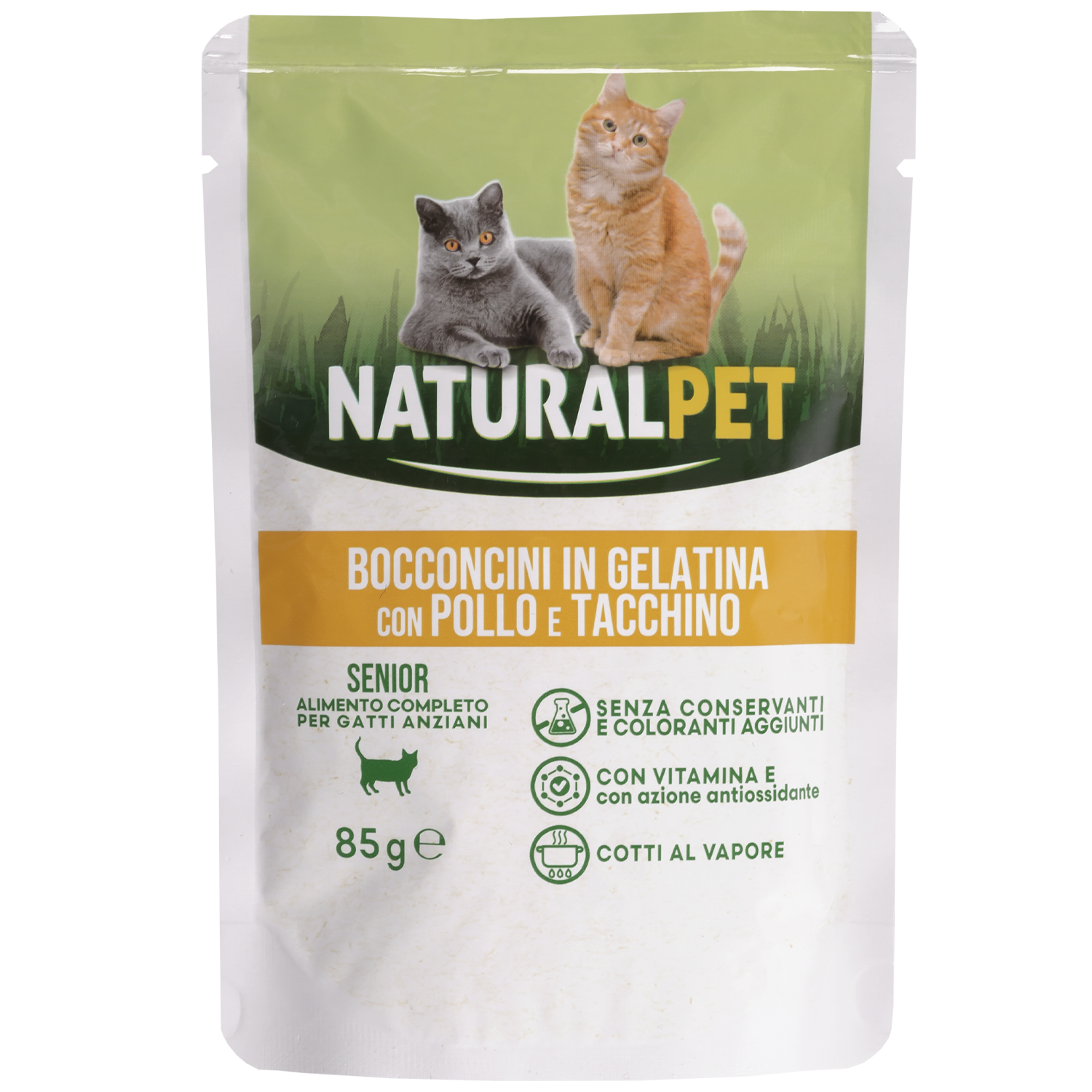 Naturalpet Cat Senior Bocconcini in gelatina con Pollo e tacchino 85gr