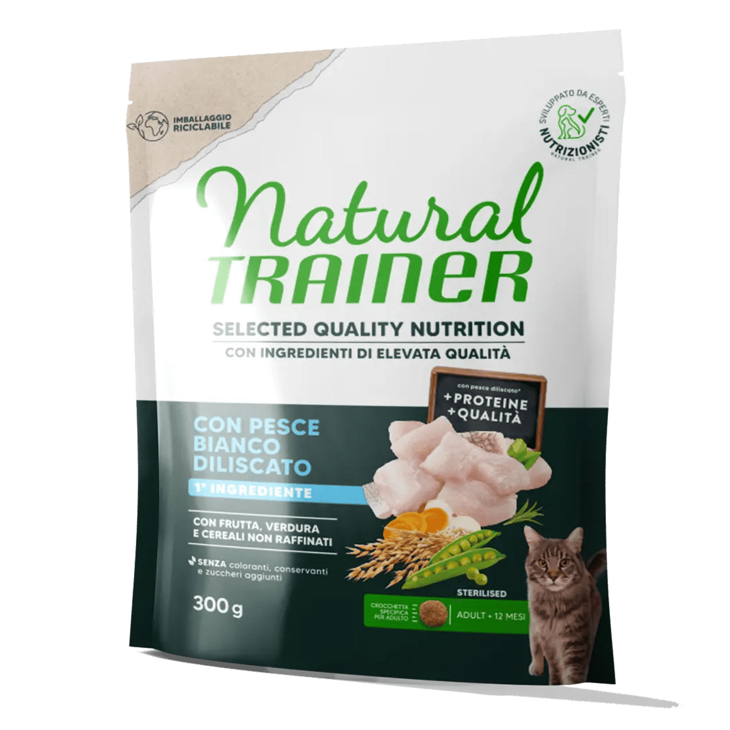 Natural Trainer Selected Quality Nutrition Cat Steril con Pesce bianco 300gr img