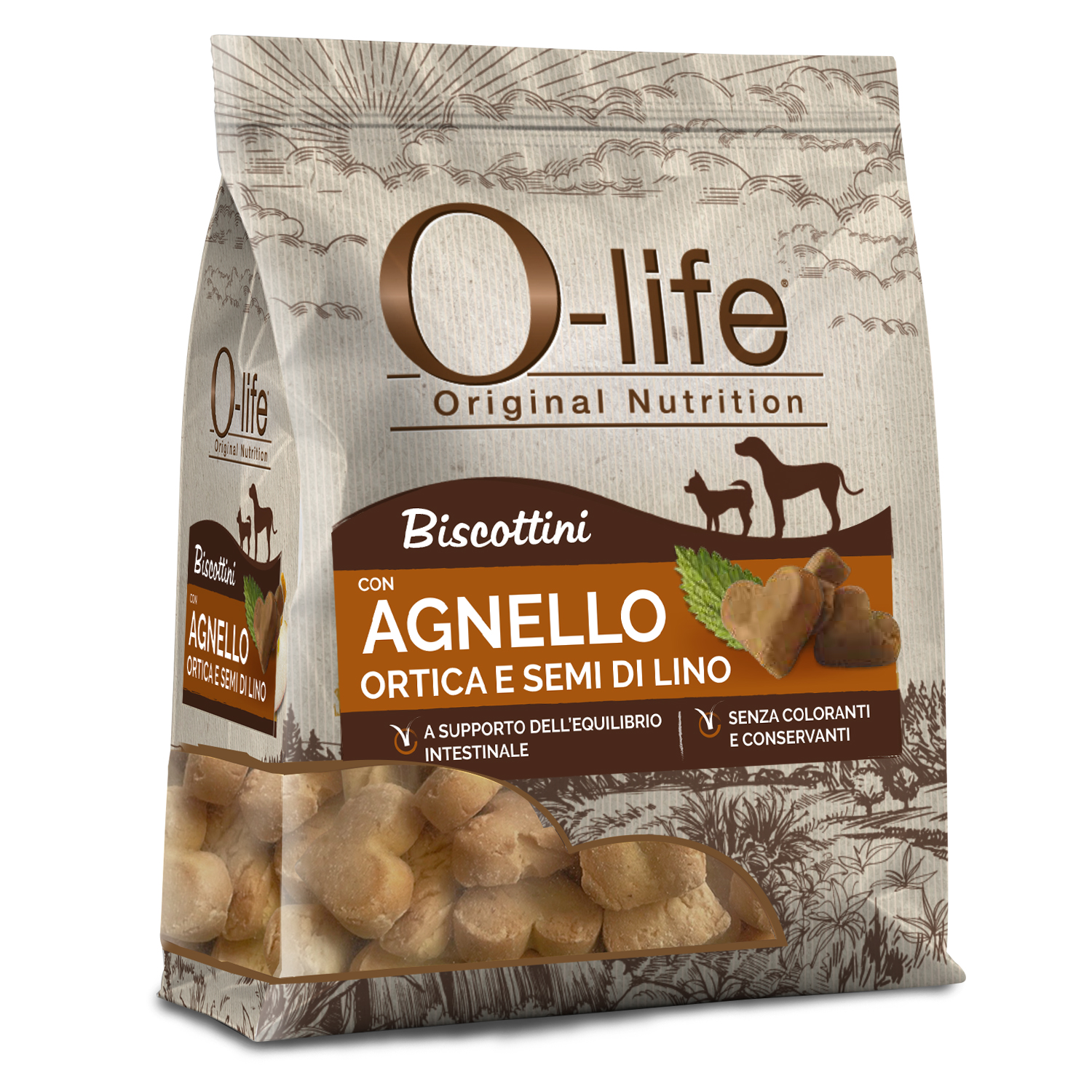 O-life Dog Adult Biscottini con Agnello ortica e semi di lino 200gr